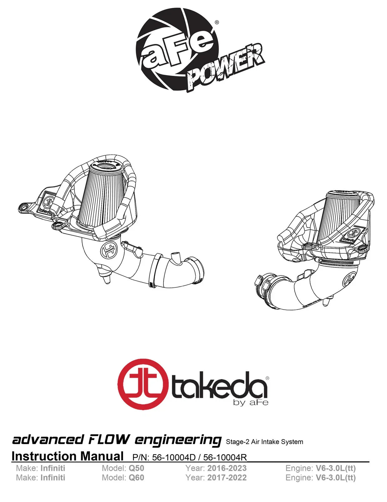 aFe Takeda Stage-2 Pro 5R Cold Air Intake System 16-19 Infinity Q50/Q60 V6-3.0L (tt)