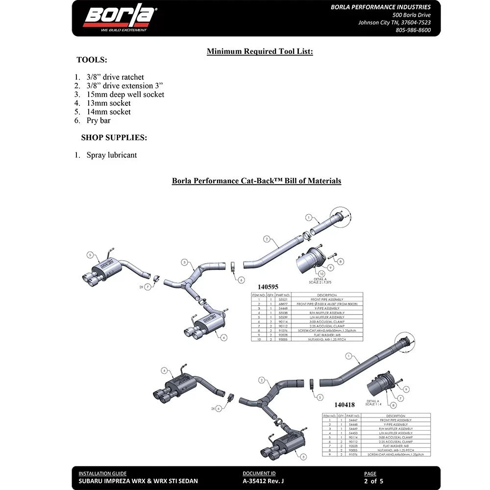 Borla 11-14 Subaru Impreza WRX/STI Sedan 4dr ATAK SS Catback Exhaust