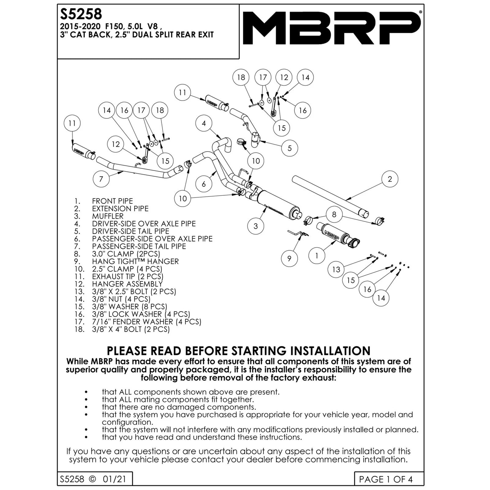 MBRP 2015 Ford F-150 5.0L 3in Cat Back Dual Split Rear Exit Black Exhaust System