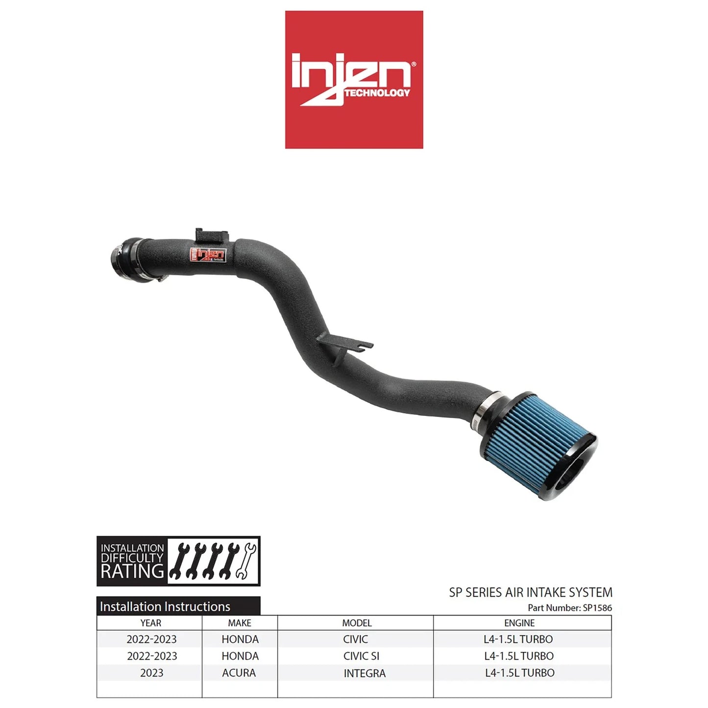 Injen 22-23 Honda Civic/Civic Si 1.5L 4 Cyl. Wrinkle Black Cold Air Intake