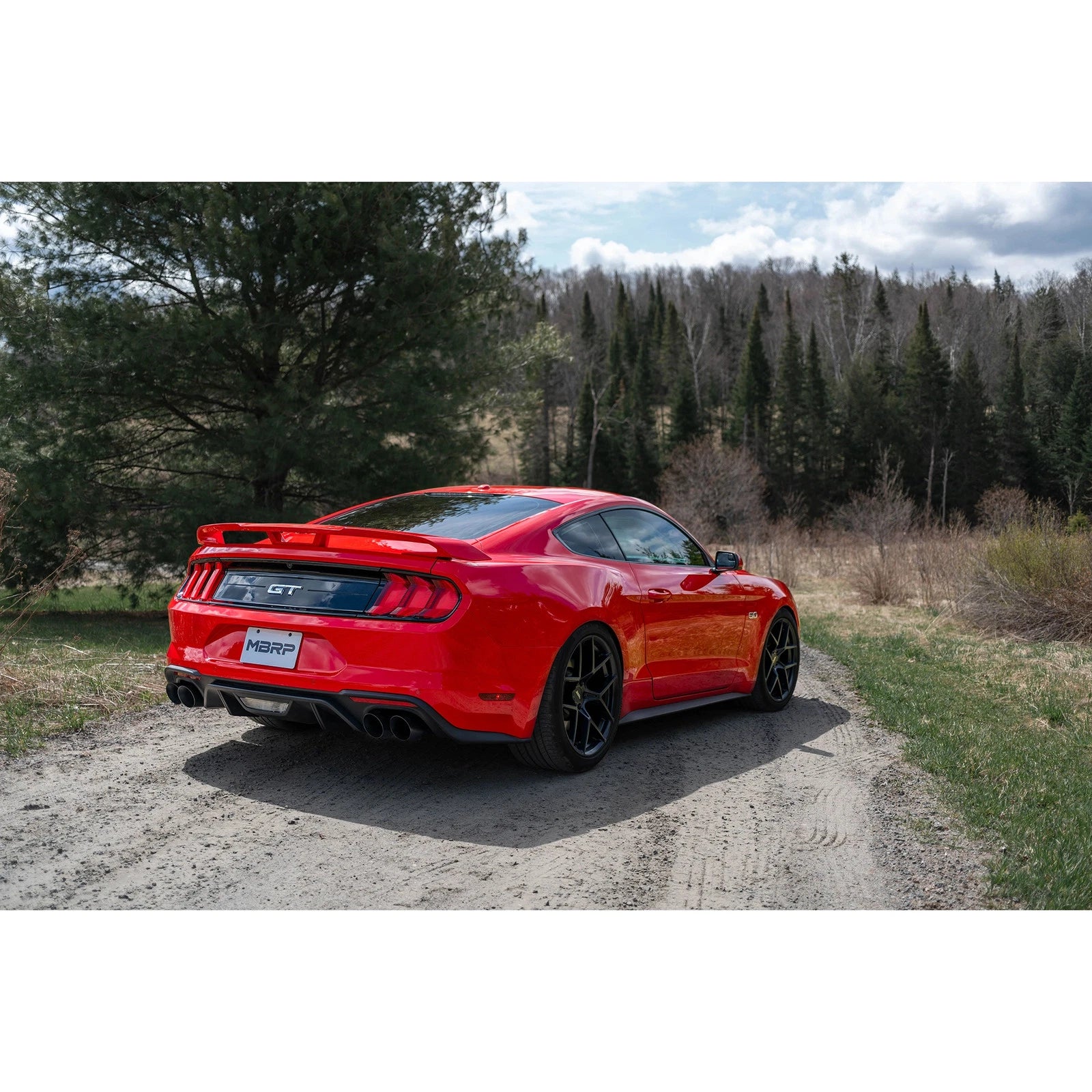 MBRP 18-19 Ford Mustang GT 5.0 3in Dual Split Rear Cat Back w/ Quad 4in Dual Wall Tips- Black Coated