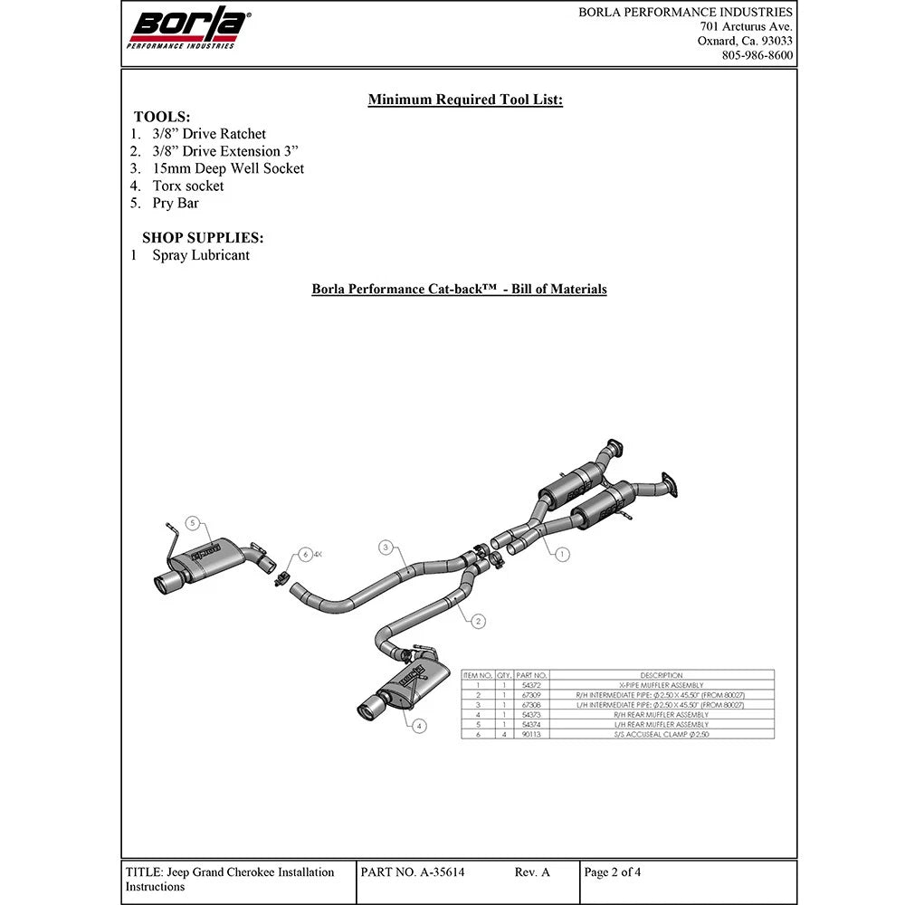 Borla 11-16 Jeep Grand Cherokee Limited/Laredo 5.7L 8cyl 4WD/RWD SS Catback Exhaust