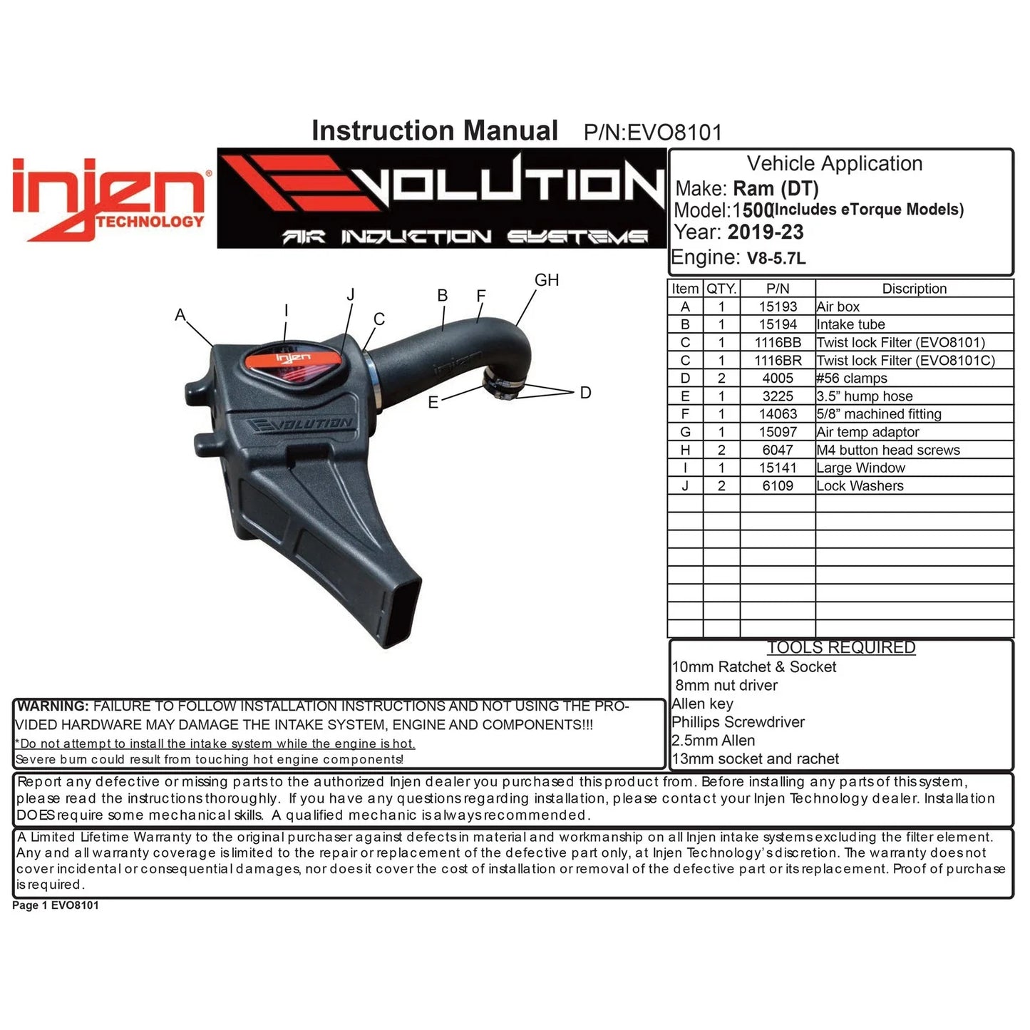 Injen 19-22 Ram 1500 V8-5.7L Hemi Evolution Intake - Oiled Filter