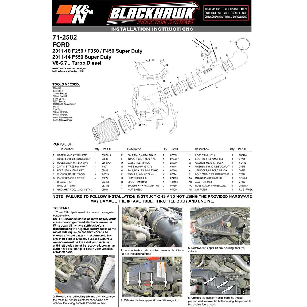 K&N 11-13 Ford F250/F350/F450/F550 Super Duty 6.7L V8 DSL Black Performance Intake Kit