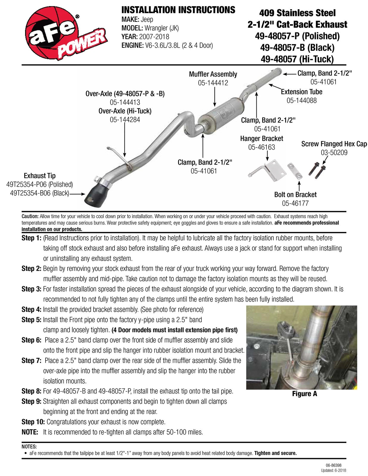 aFe MACH Force-Xp 2-1/2in 409 SS Hi-Tuck Cat-Back Exhaust w/Black Tip 07+ Jeep Wrangler JK 3.6L/3.8L
