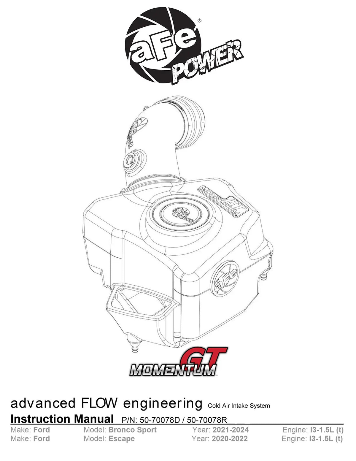 aFe Power 2021 Ford Bronco Sport L3-1.5L (t) Momentum GT Cold Air Intake System w/ Pro 5R Filter
