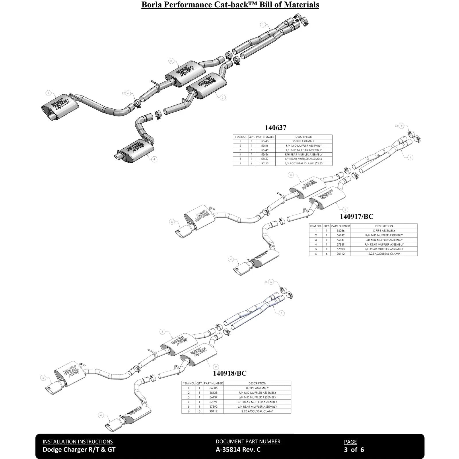Borla 19-23 Dodge Charger GT 3.6L V6 RWD ATAK Catback Exhaust - Black Chrome Tips