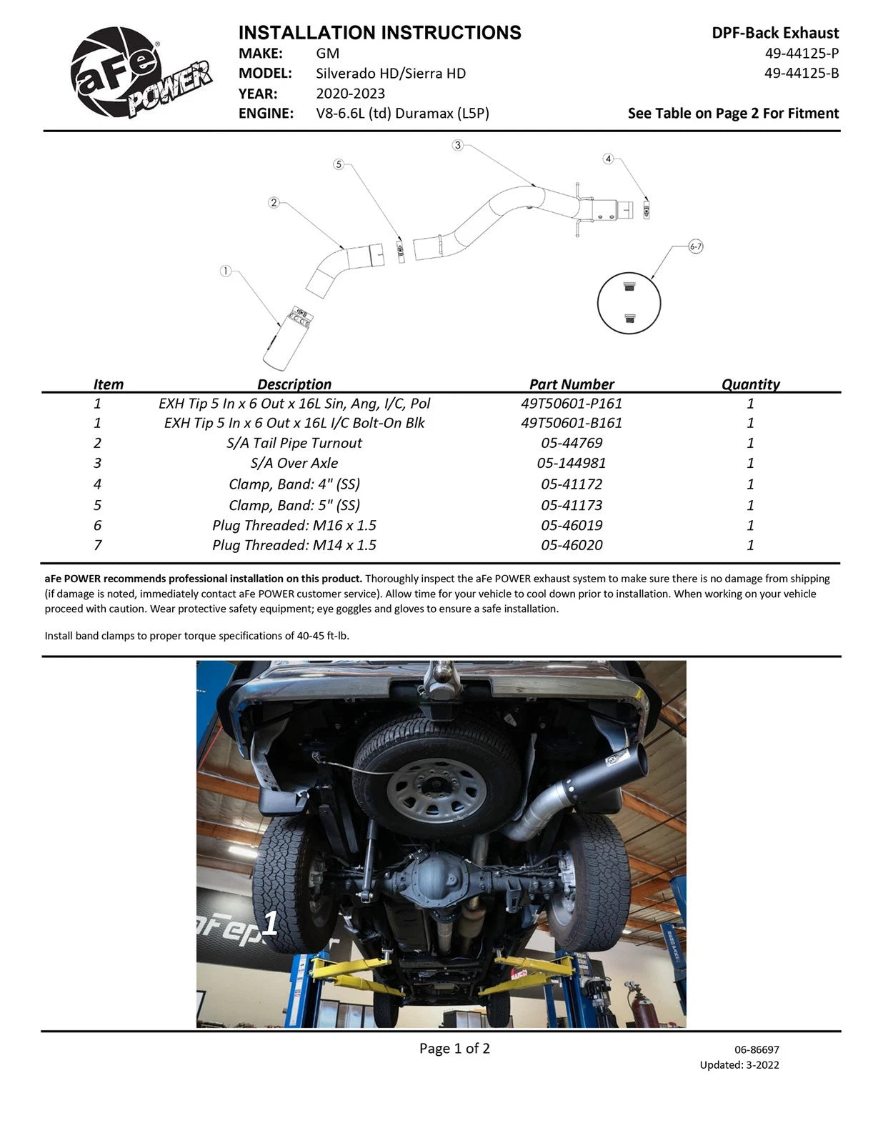 aFe Large Bore-HD 5 IN 409 SS DPF-Back Exhaust System w/Polished Tip 20-23 GM Truck V8-6.6L