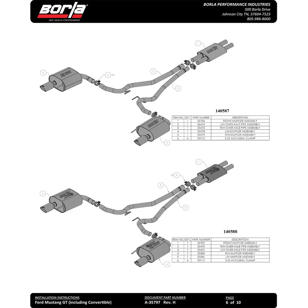 Borla Atak S Cat-Back 15-17 Ford Mustang GT 5.0L V8 MT/AT 2.5in pipe 4in tip