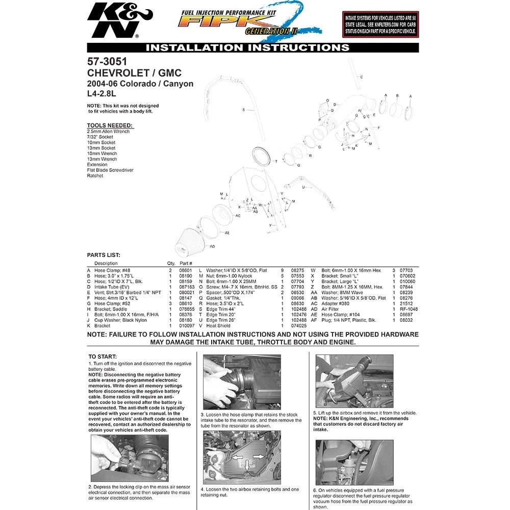 K&N 04-06 Chevy Colorado / GMC Canyon L4-2.8L Performance Intake Kit