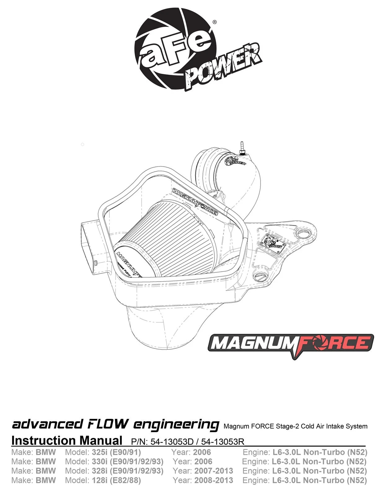 aFe POWER Magnum FORCE Stage-2 Pro Dry S Cold Air Intake System 06-13 BMW 3 Series L6-3.0L Non Turbo
