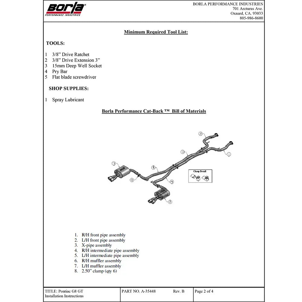 Borla 08-09 Pontiac G8/GT 6.0L 8cyl SS Catback Exhaust w/ X Pipe