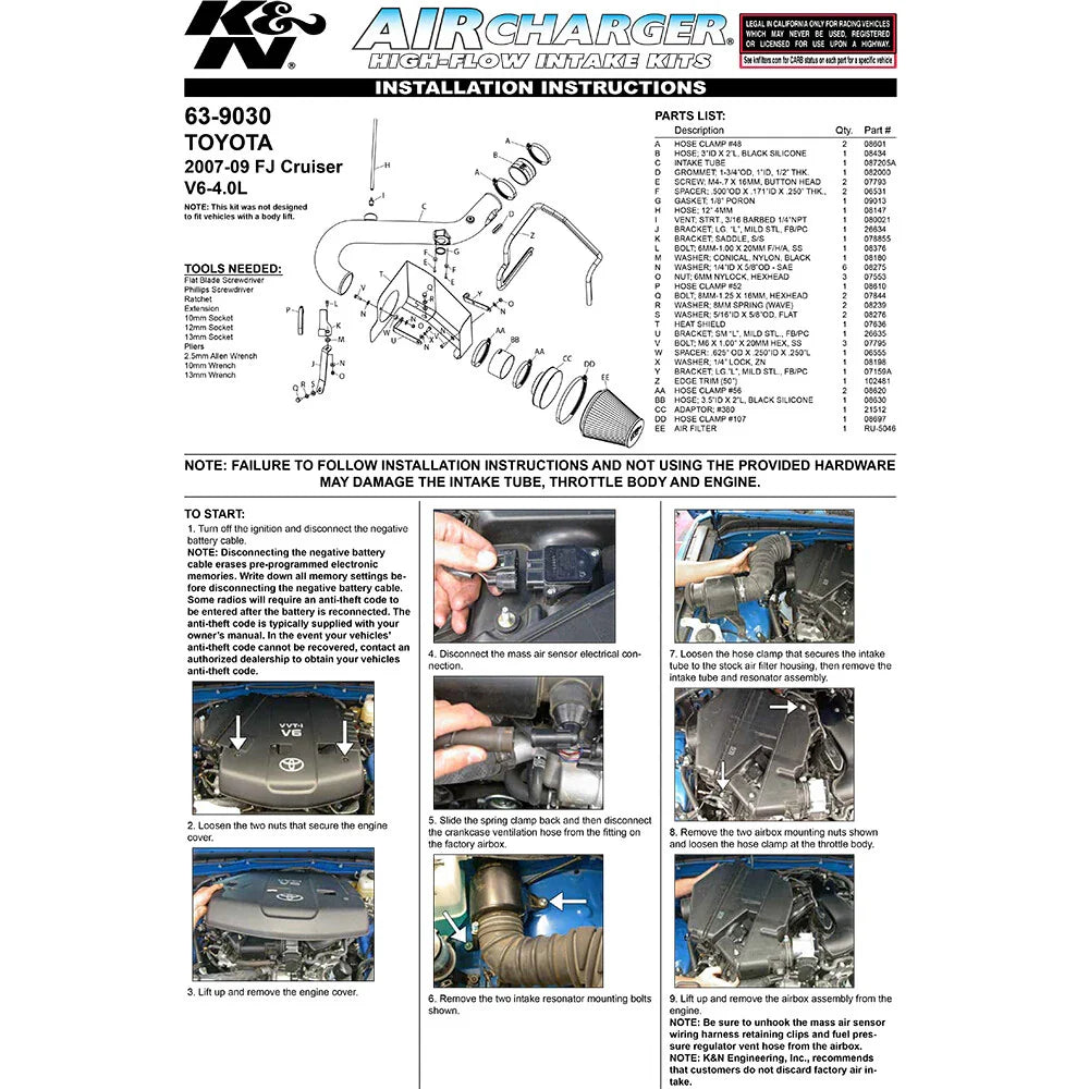K&N 07-08 Toyota FJ Cruiser V6 4.0L AirCharger Performance Intake
