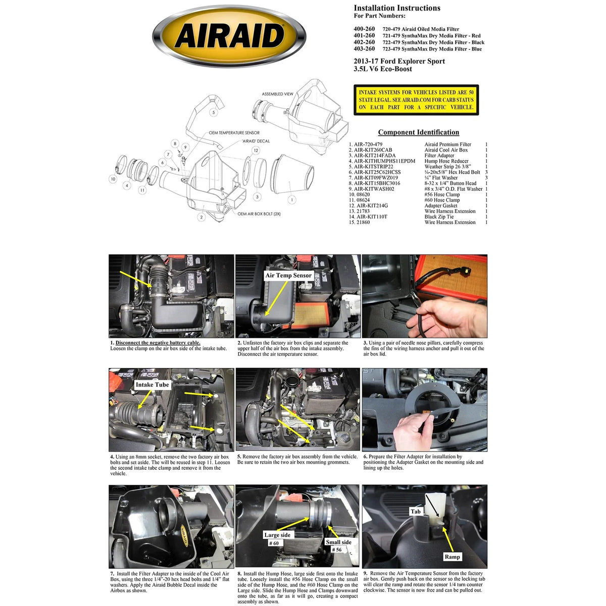Airaid 2013 Ford Explorer 3.5L Ecoboost MXP Intake System w/ Tube (Dry / Black Media)
