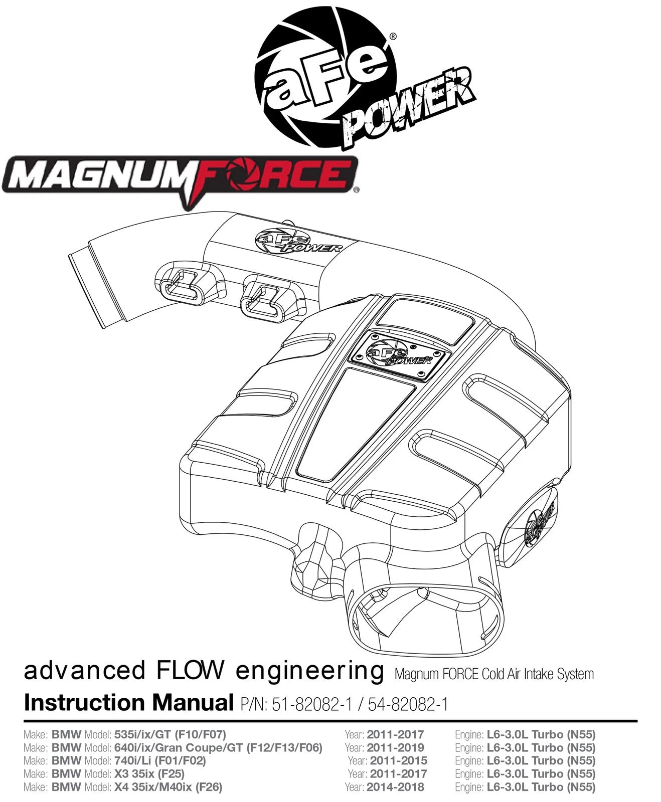 aFe MagnumFORCE Intake Stage-2 Si Pro DRY S 11-16 BMW 535i (F10) L6 3.0L (t) N55