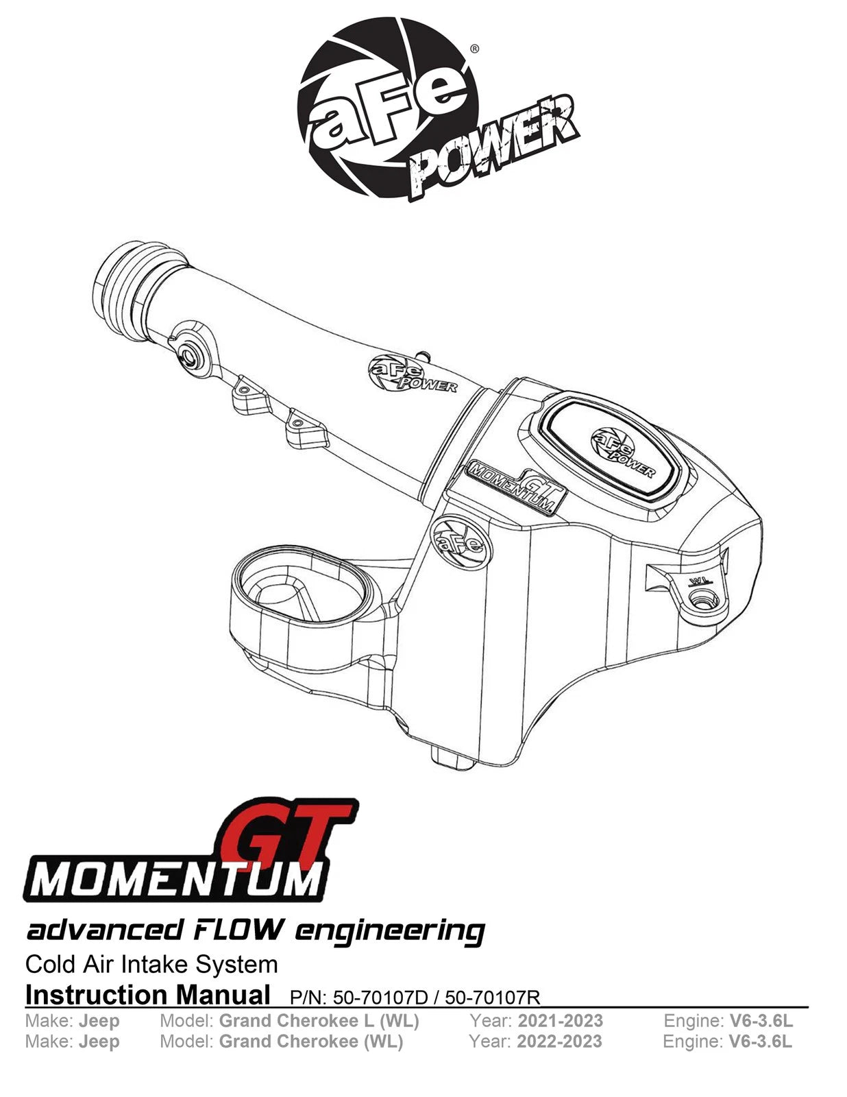 aFe Momentum GT Pro Dry S Intake System 22-23 Jeep Grand Cherokee V6-3.6L