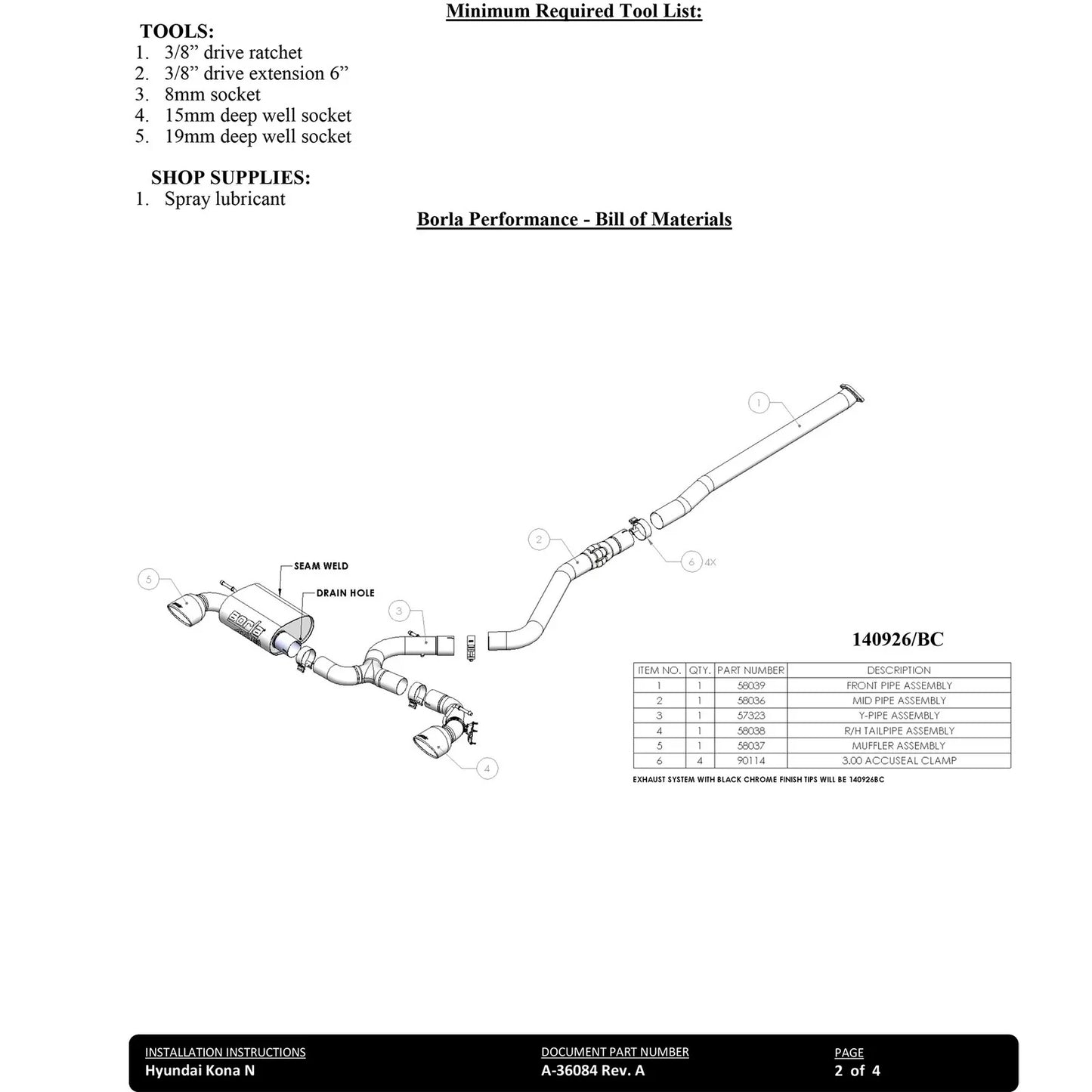 Borla 22-23 Hyundai Kona N 2.0L 4 CYL. Turbo AT/MT ATAK Catback Exhaust Black Chrome