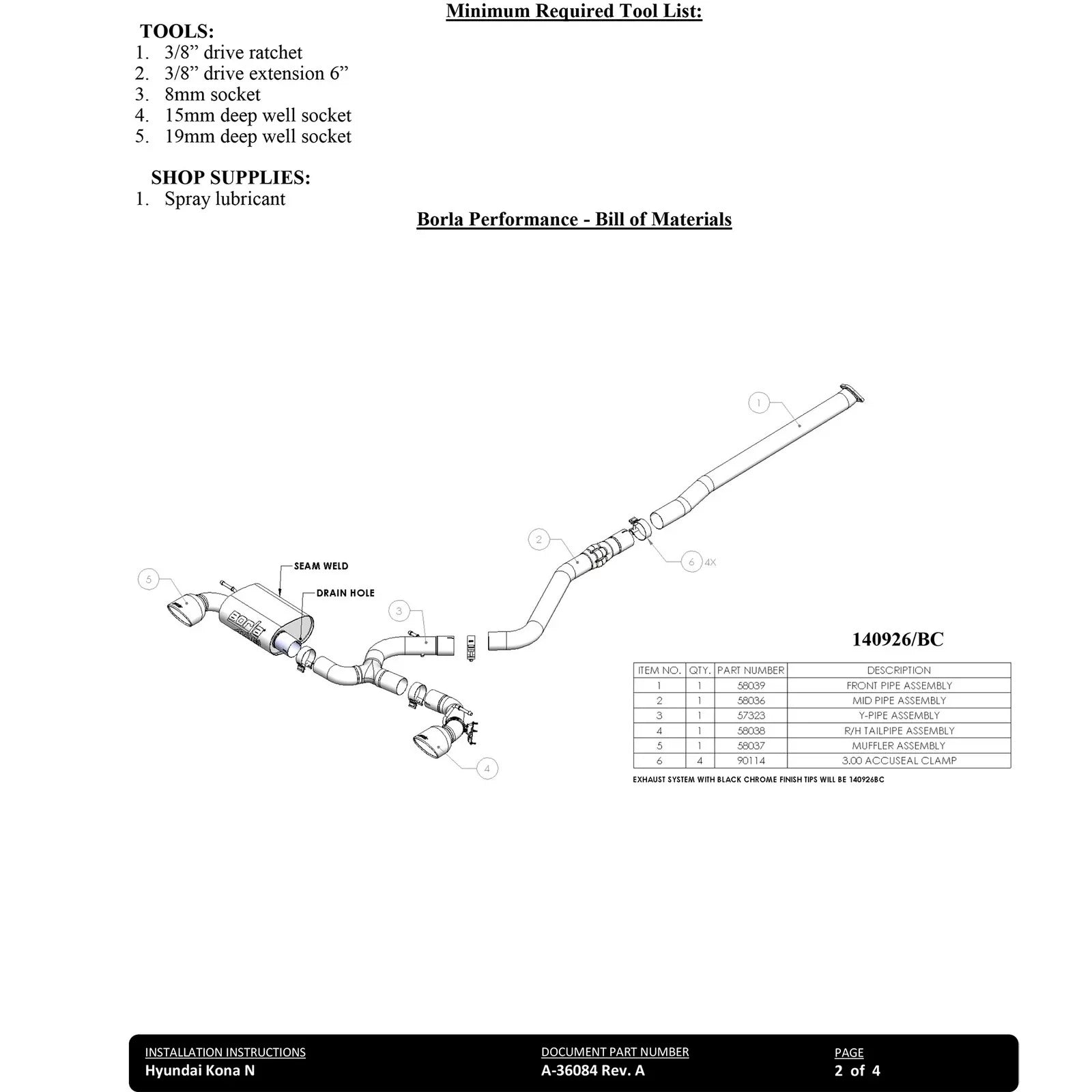 Borla 22-23 Hyundai Kona N 2.0L 4 CYL. Turbo AT/MT ATAK Catback Exhaust Black Chrome