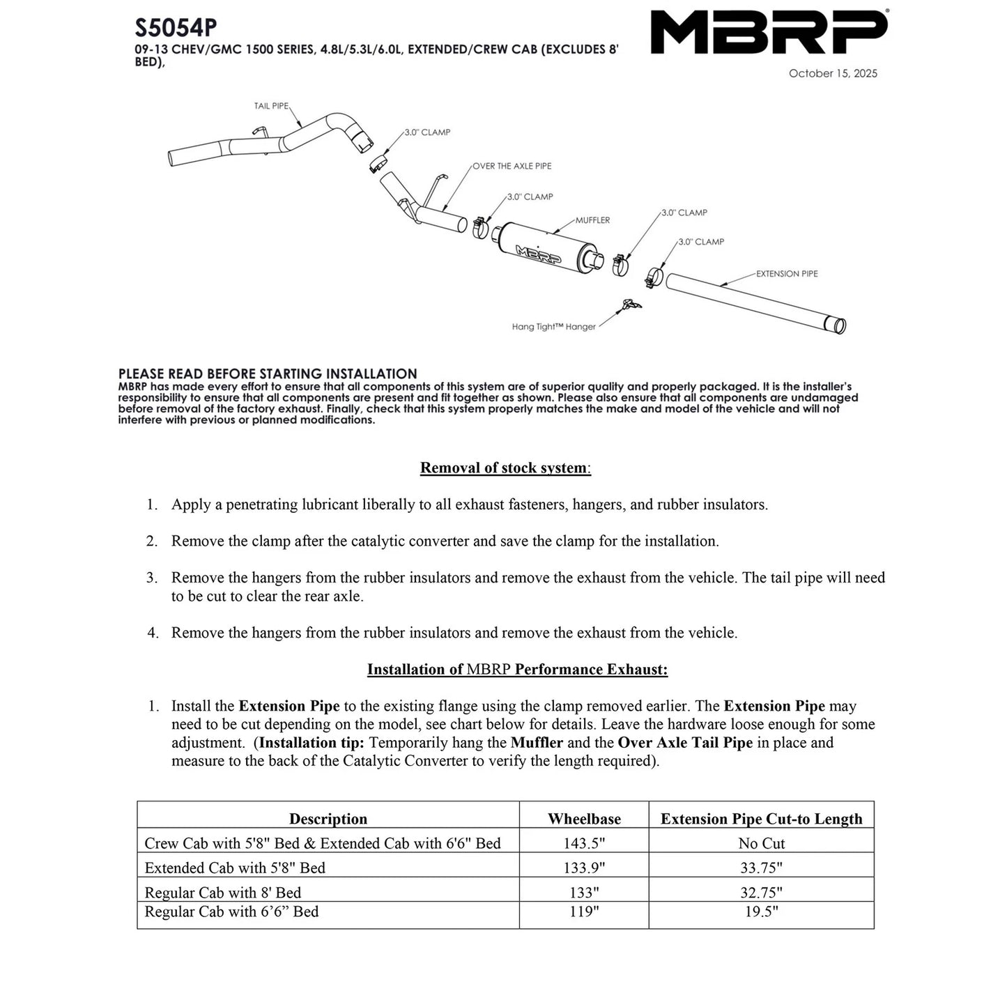 MBRP 2009-2013 Chev/GMC 1500 4.8/5.3L (excl 8ft bed) Cat Back Single Side AL P Series Exhaust