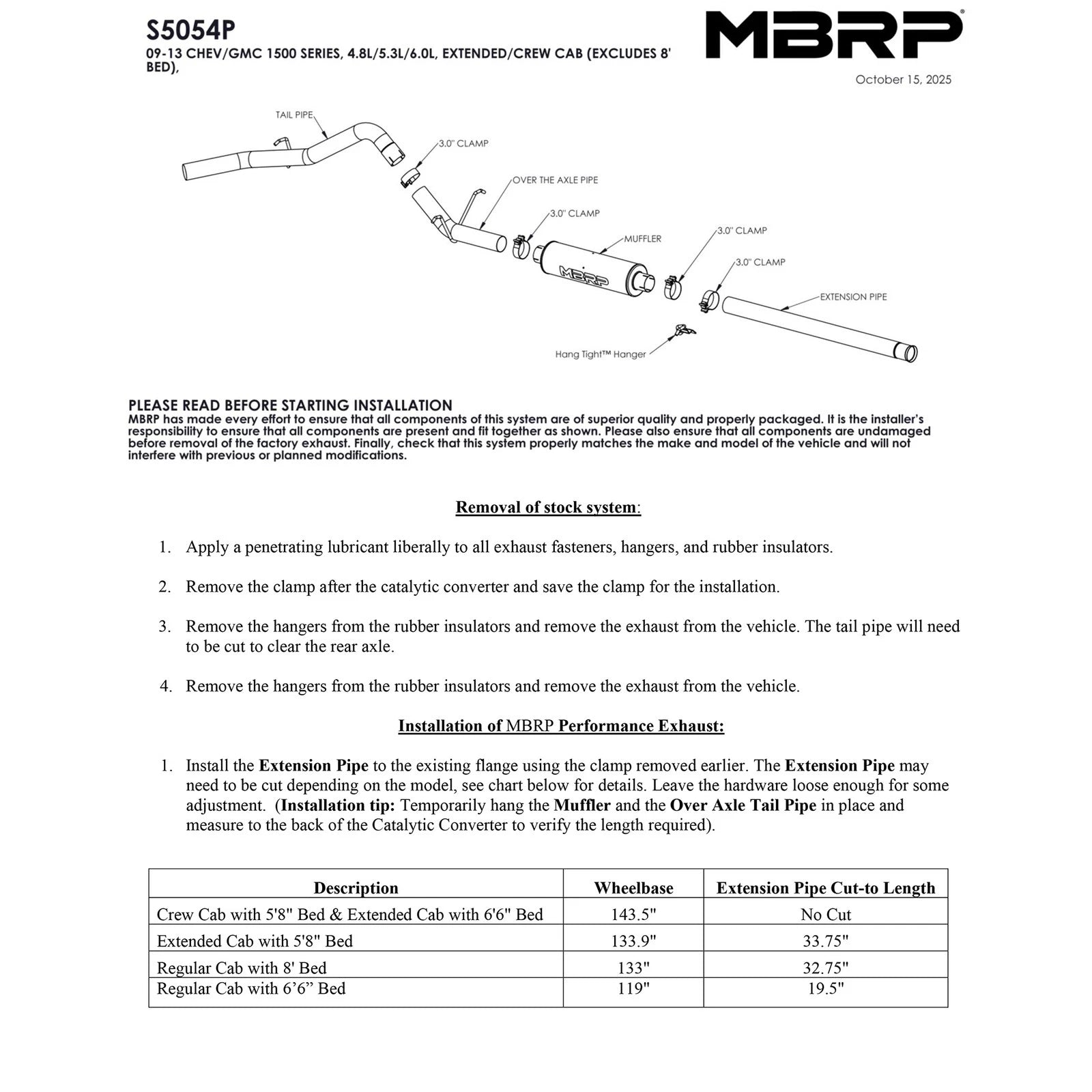 MBRP 2009-2013 Chev/GMC 1500 4.8/5.3L (excl 8ft bed) Cat Back Single Side AL P Series Exhaust