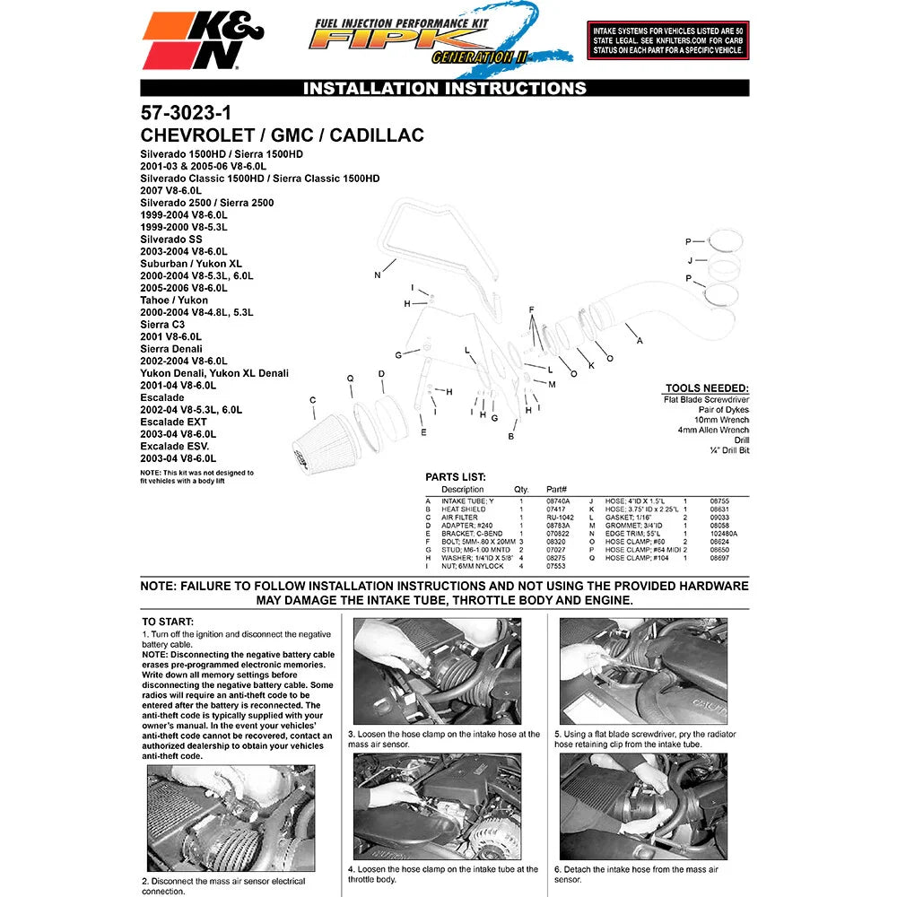 K&N 99-04 Chevy Silverado V8-6.0L Performance Intake Kit