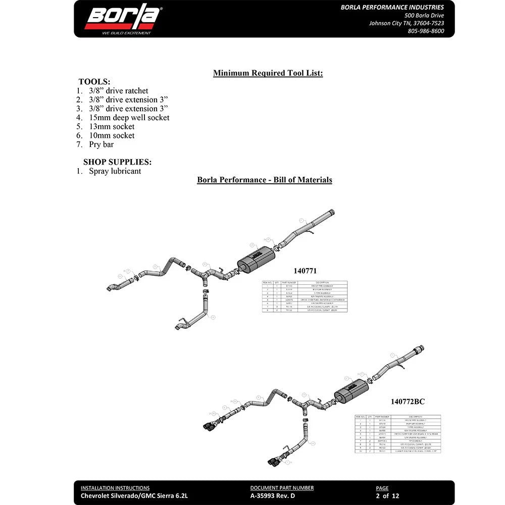 Borla 19 Chevrolet Silverado/GMC Sierra 1500 6.2L SS Touring Catback Exhaust