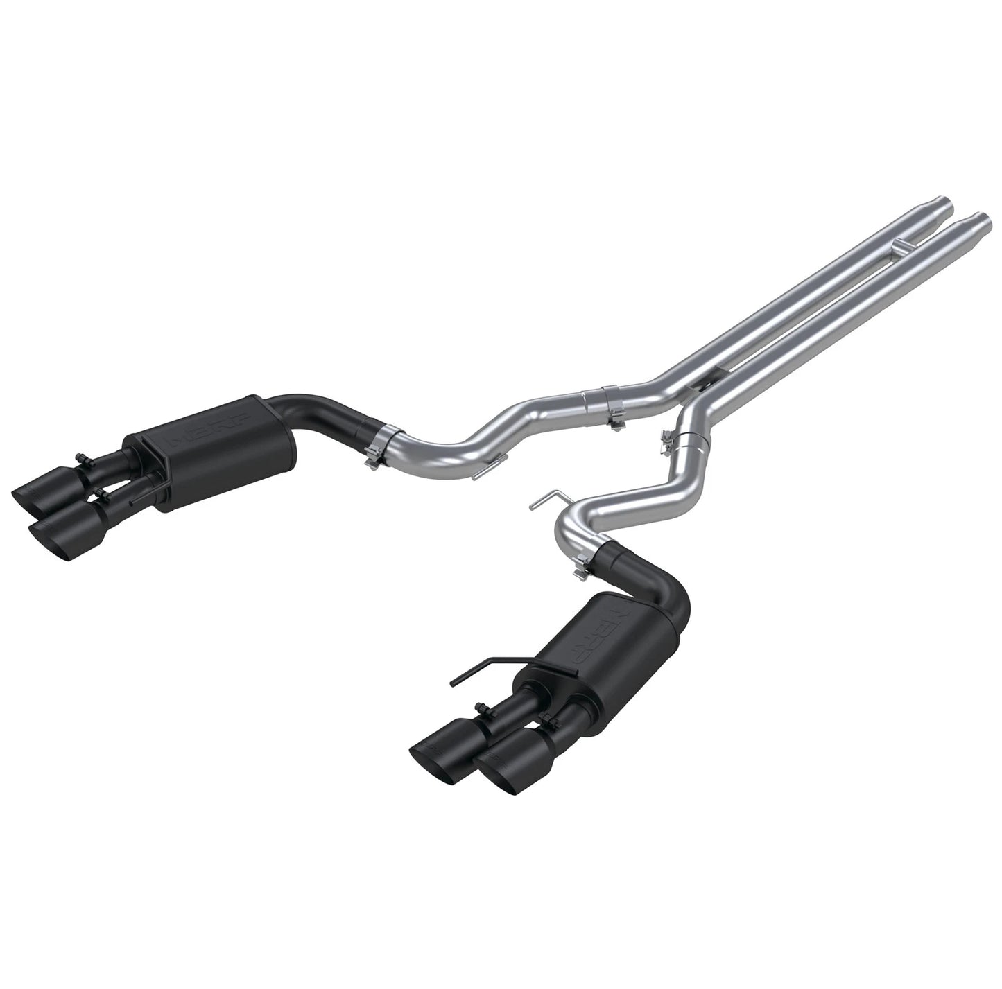 MBRP 18-19 Ford Mustang GT 5.0 3in Dual Split Rear Cat Back w/ Quad 4in Dual Wall Tips- Black Coated
