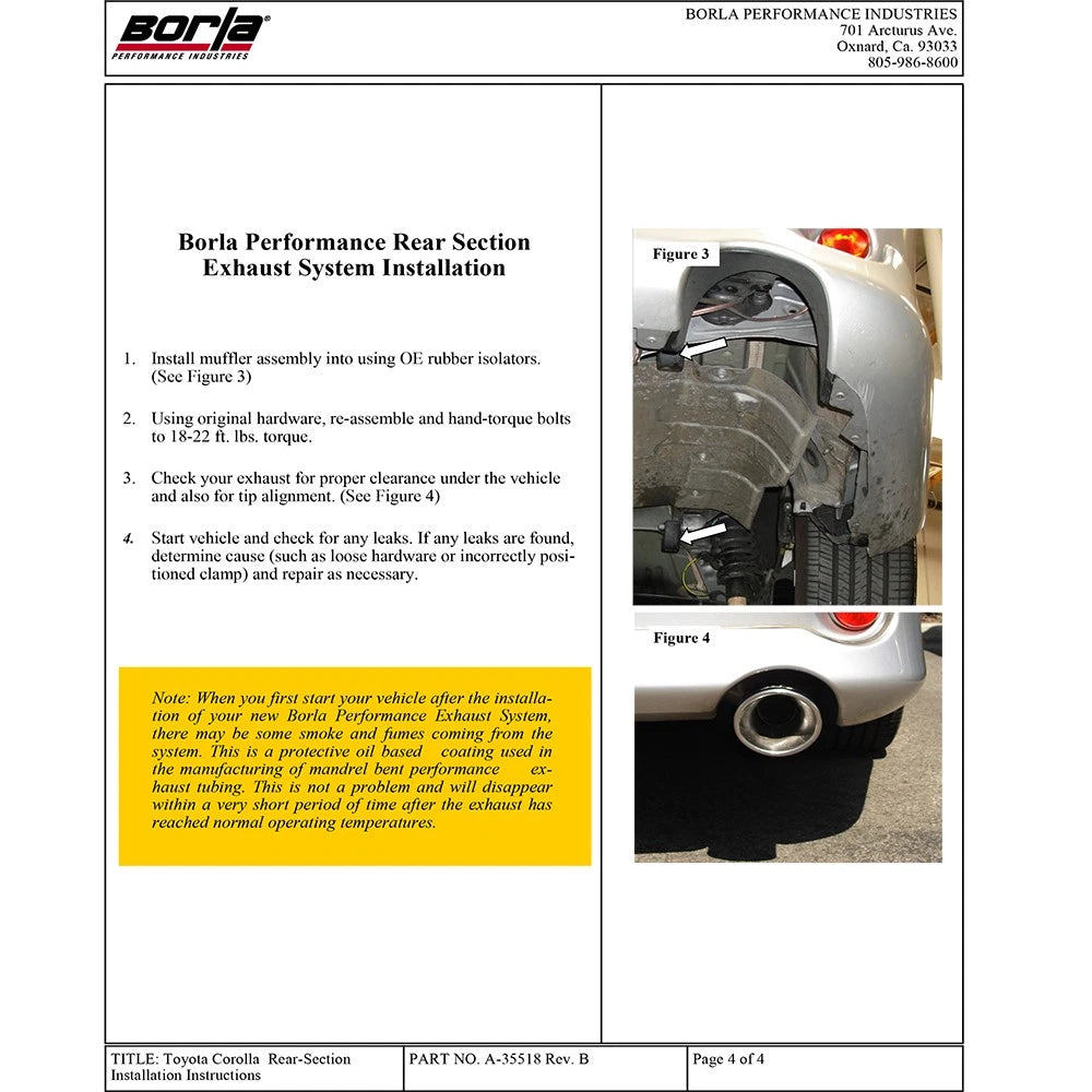 Borla 09-13 Toyota Corolla 1.8L/2.4L SS Exhaust (rear section only)