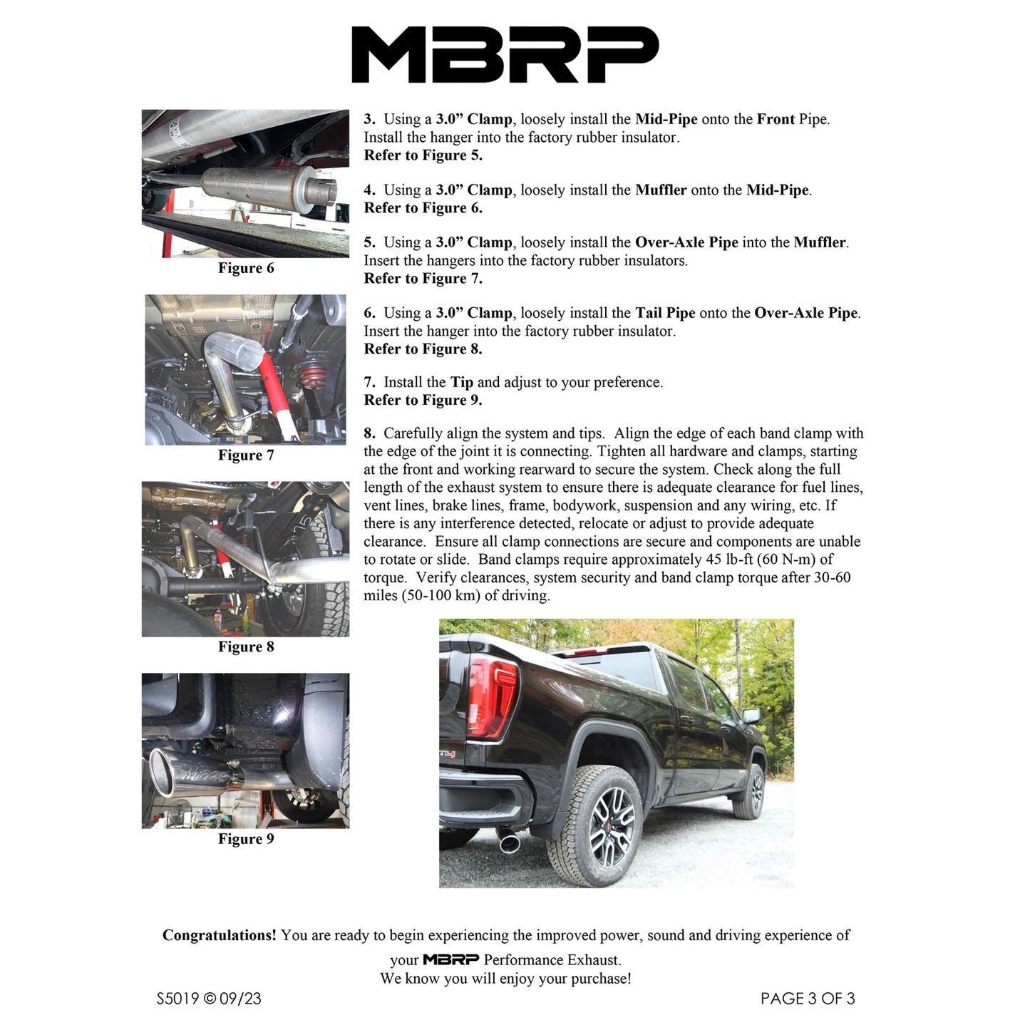 MBRP 19-24 GM 1500 Silverado/Sierra 2.7L Blk-Coated Alum. Steel 3in Cat-Back Single Side 4in Blk Tip