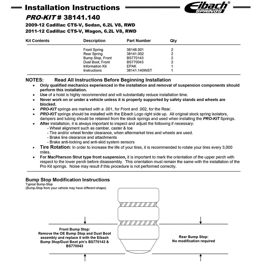 Eibach Pro-Kit for 09-11 Cadillac CTS-V 6.2L V8