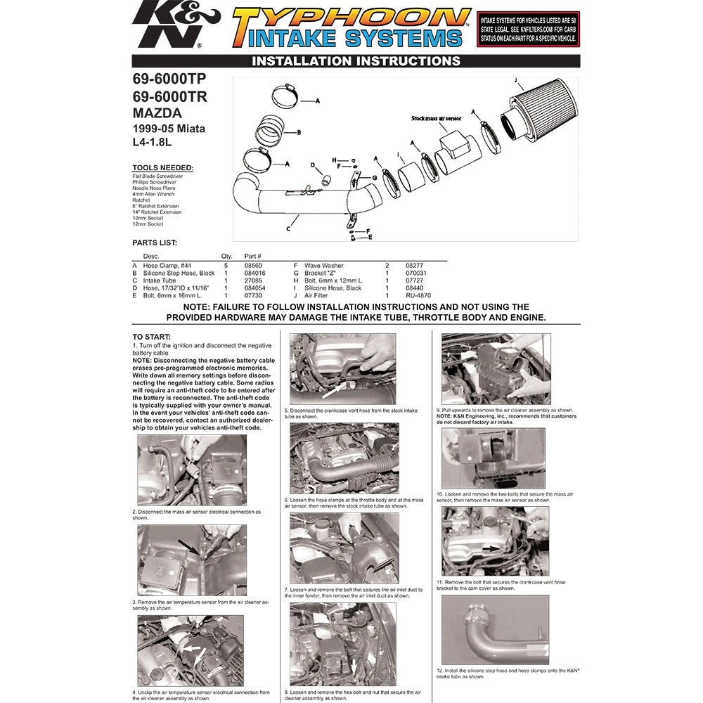 K&N 98-05 Miata Red Typhoon Short Ram Intake