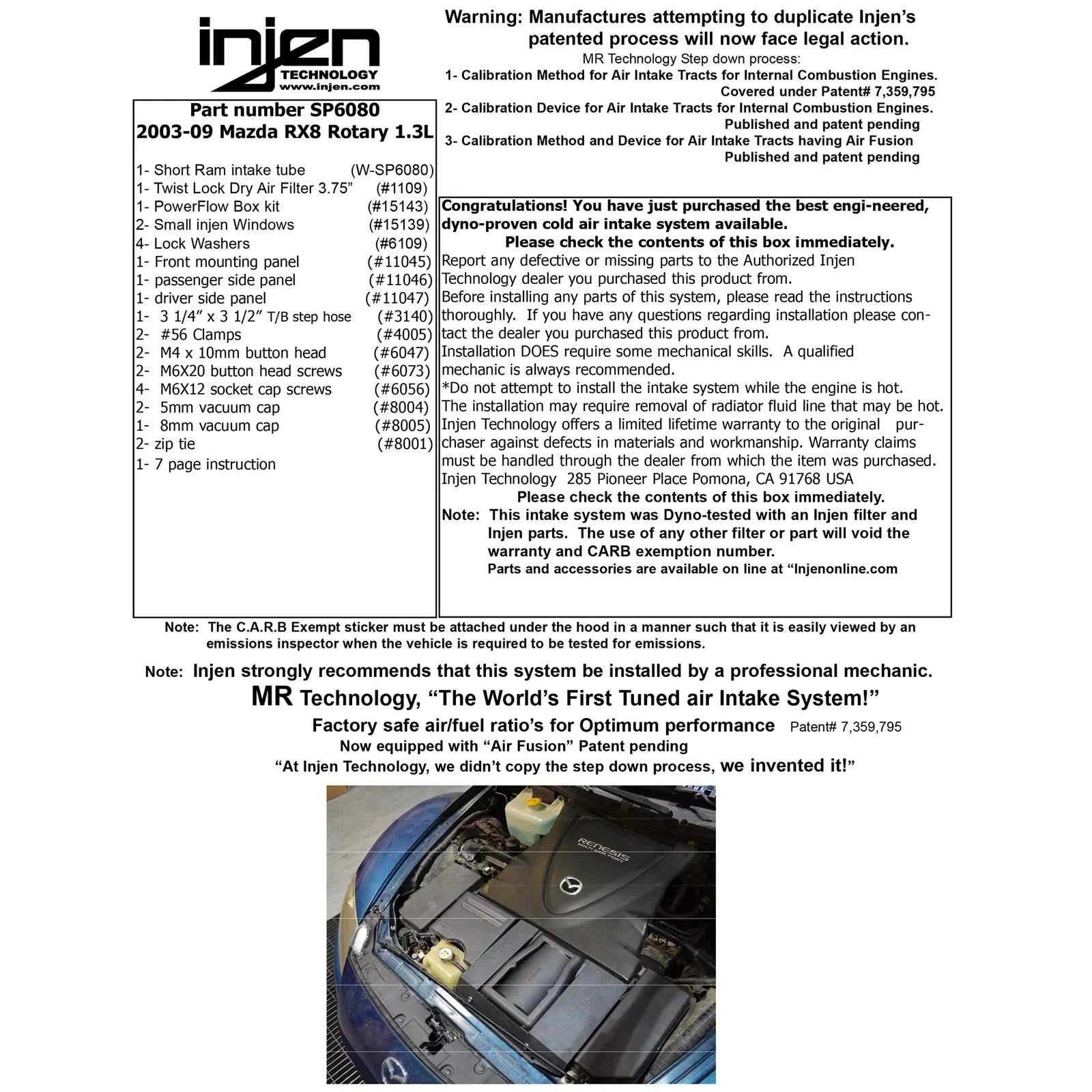 Injen 03-09 RX-8 1.3L 2 Rotor Polished Short Ram Intake
