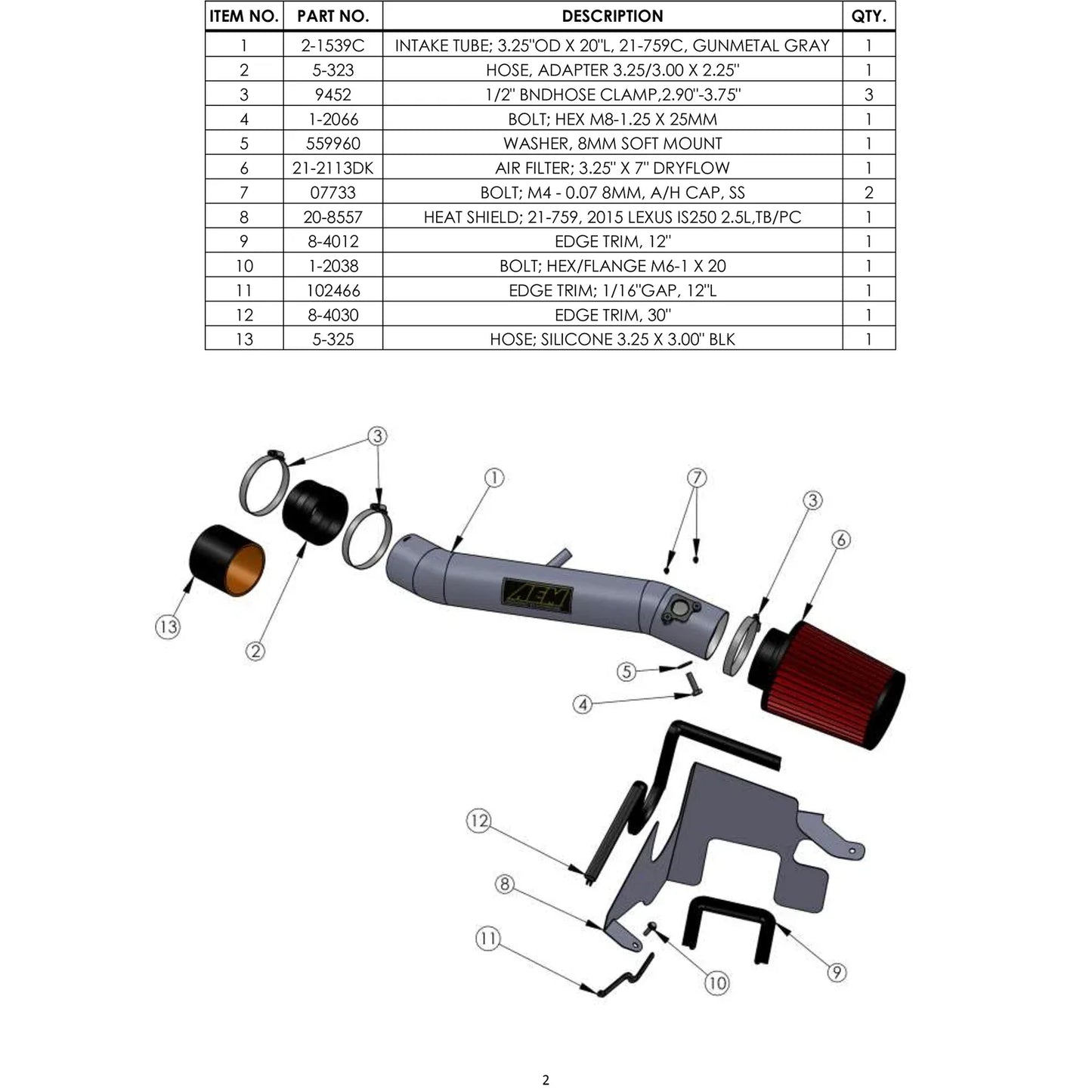 AEM 14-15 Lexus IS250/350 V6 Cold Air Intake