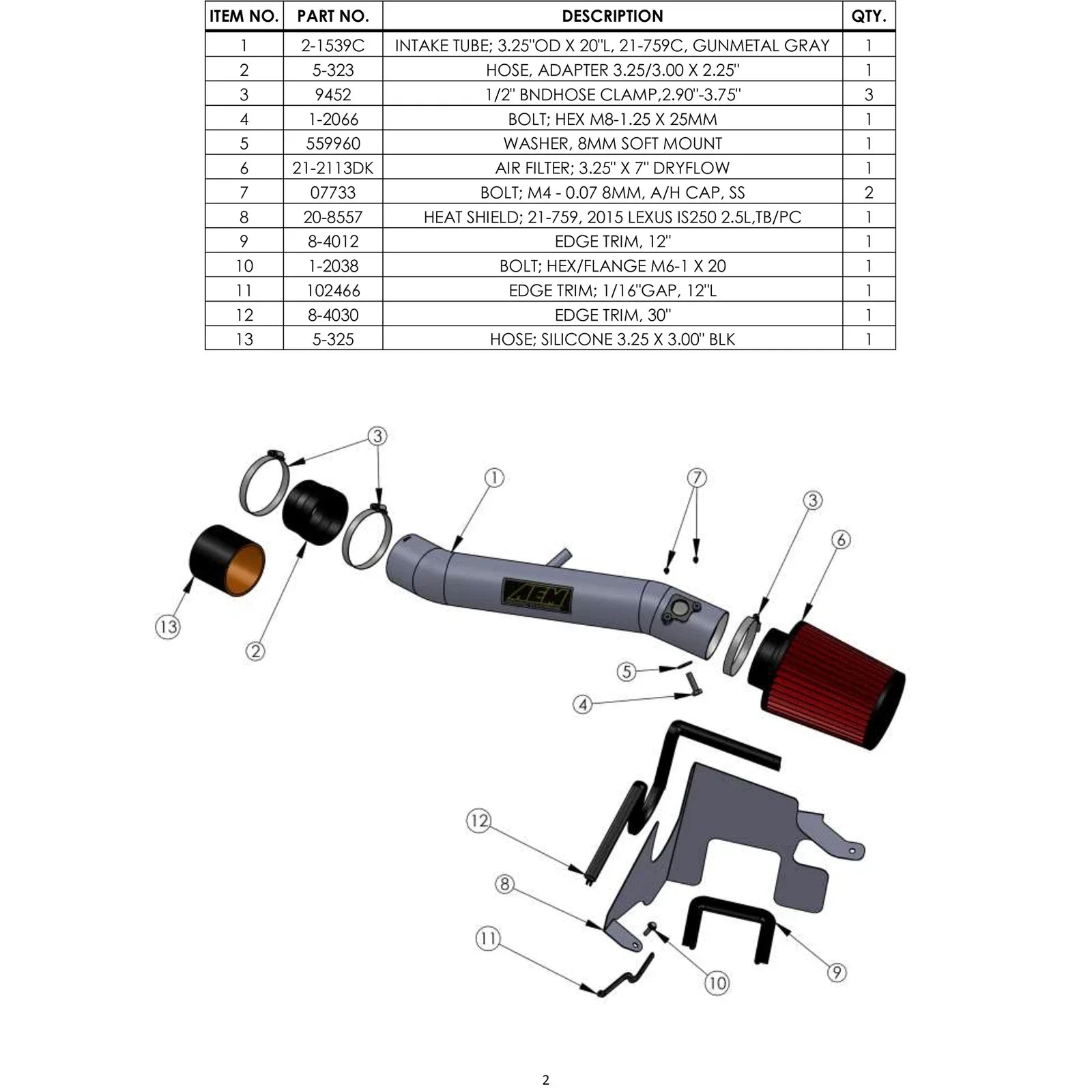 AEM 14-15 Lexus IS250/350 V6 Cold Air Intake