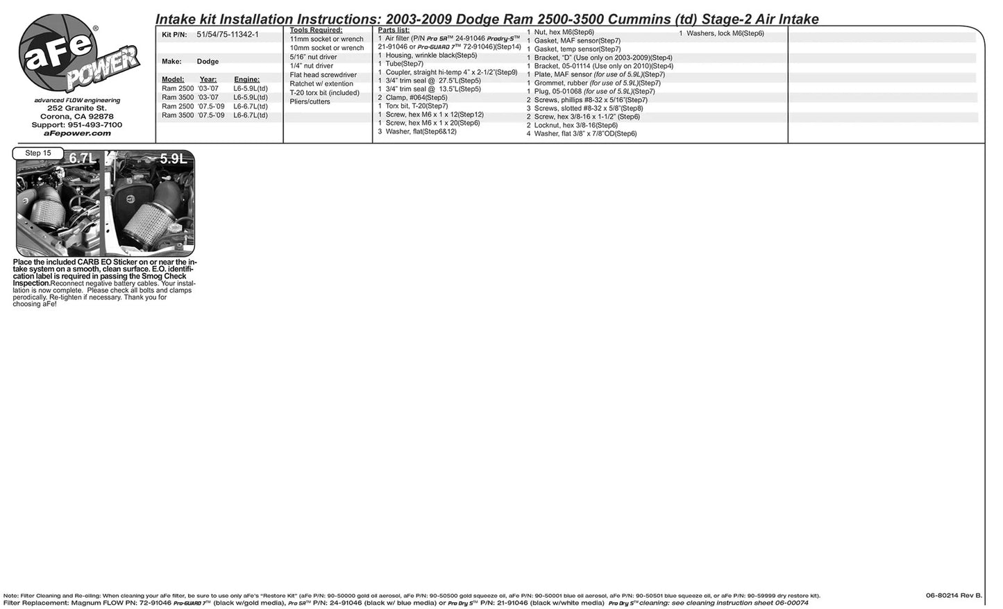 aFe MagnumFORCE Intakes Stage-2 P5R AIS P5R Dodge Diesel Trucks 03-09 L6-5.9/6.7L (td)