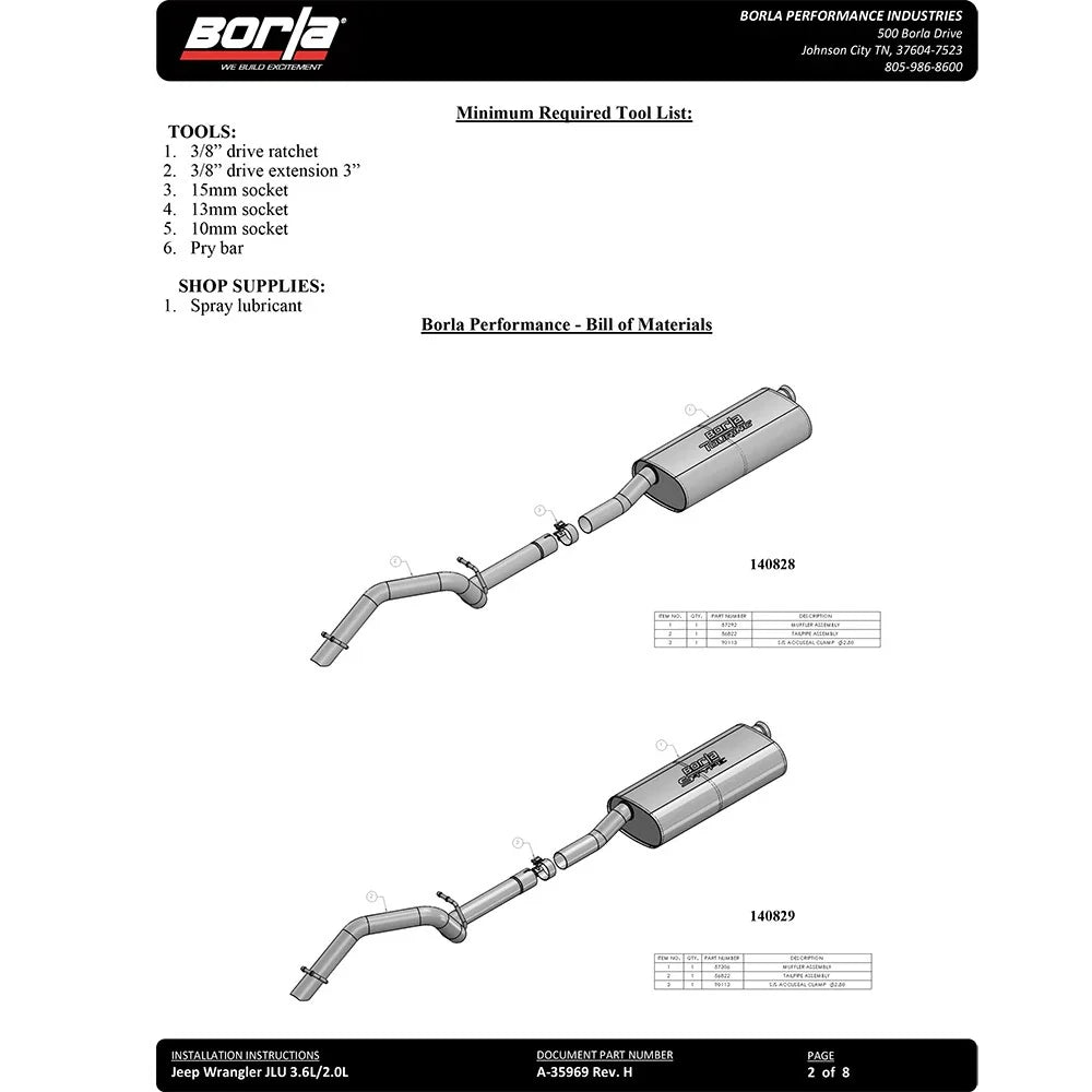 Borla 18-20 Jeep Wrangler JLU 2.0L I4 Climber Turn Down Exit Cat-Back Exhaust