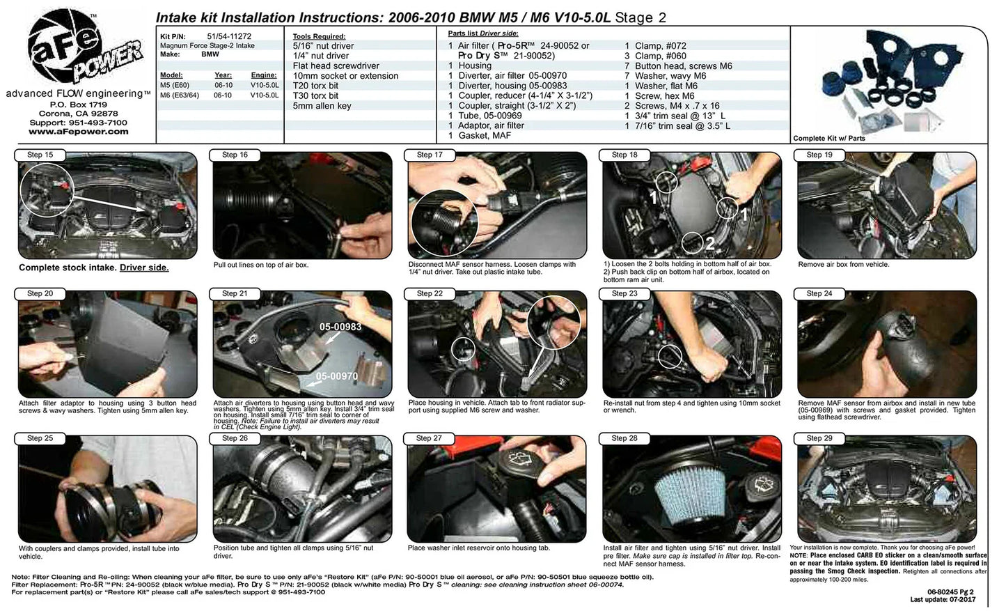 aFe MagnumFORCE Intakes Stage-2 P5R AIS P5R BMW M5 (E60)/M6 (E63/64) 06-10 V10-5.0L