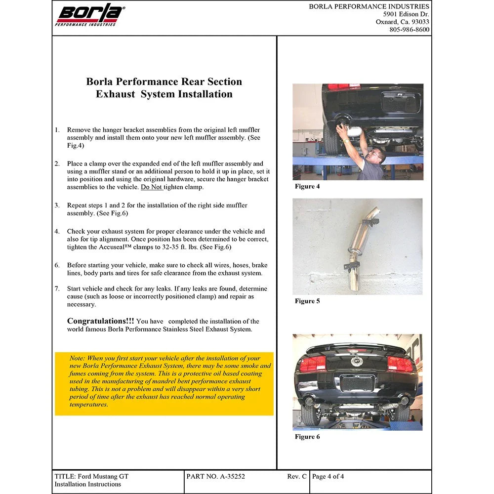 Borla 05-09 Mustang GT/Bullitt 4.6L 8cyl Aggressive ATAK Exhaust (rear section only)