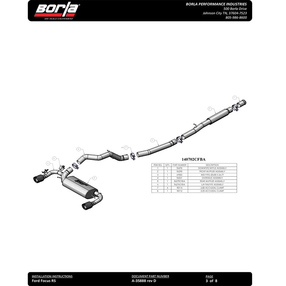 Borla 16-17 Ford Focus RS 2.3L MT Round Angle-Cut Tips Split Rear Exit ATAK Catback Exhaust