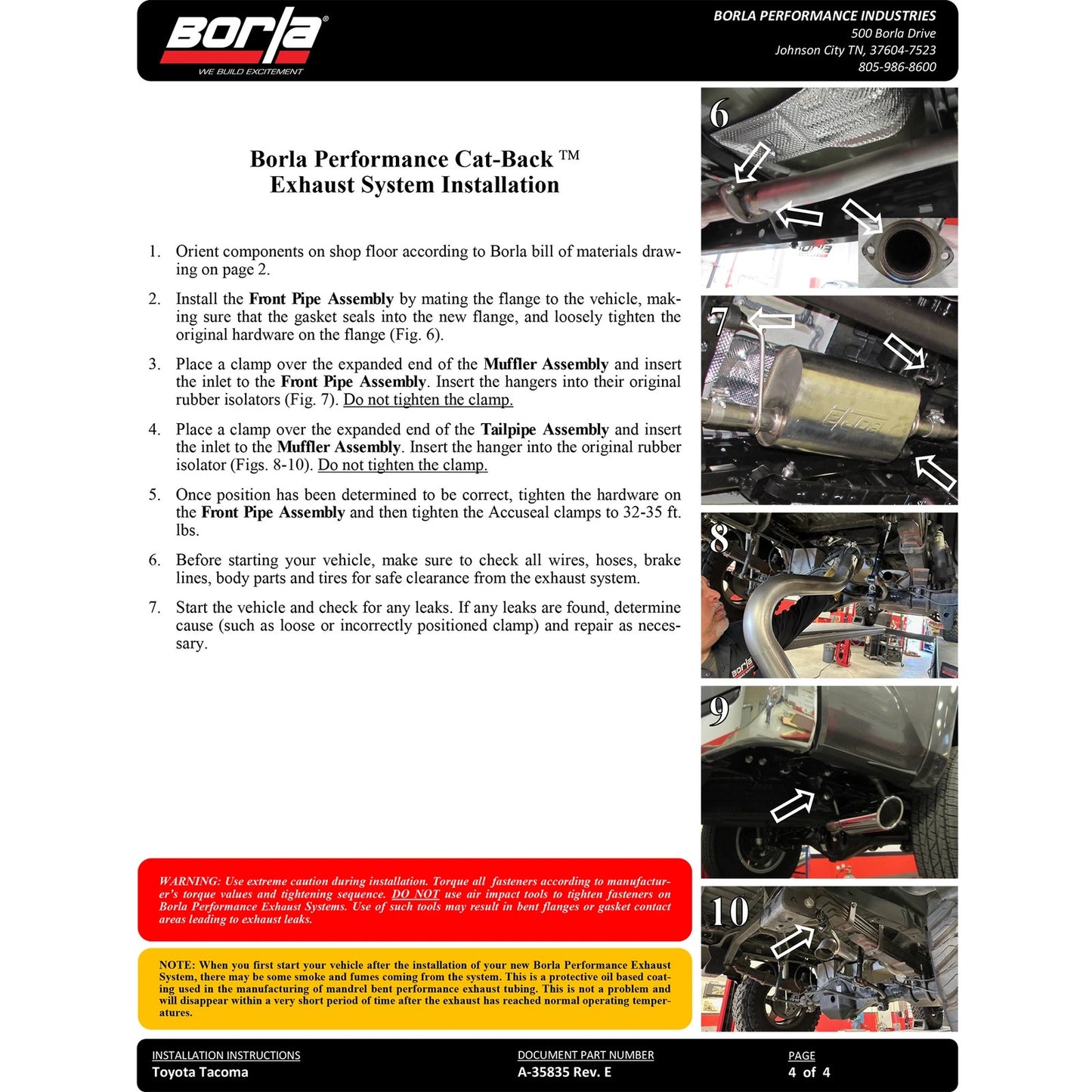 Borla 16-23 Toyota Tacoma 3.5L V6 4DR CC Short Bed S-Type SS 2.5in Catback Exhaust
