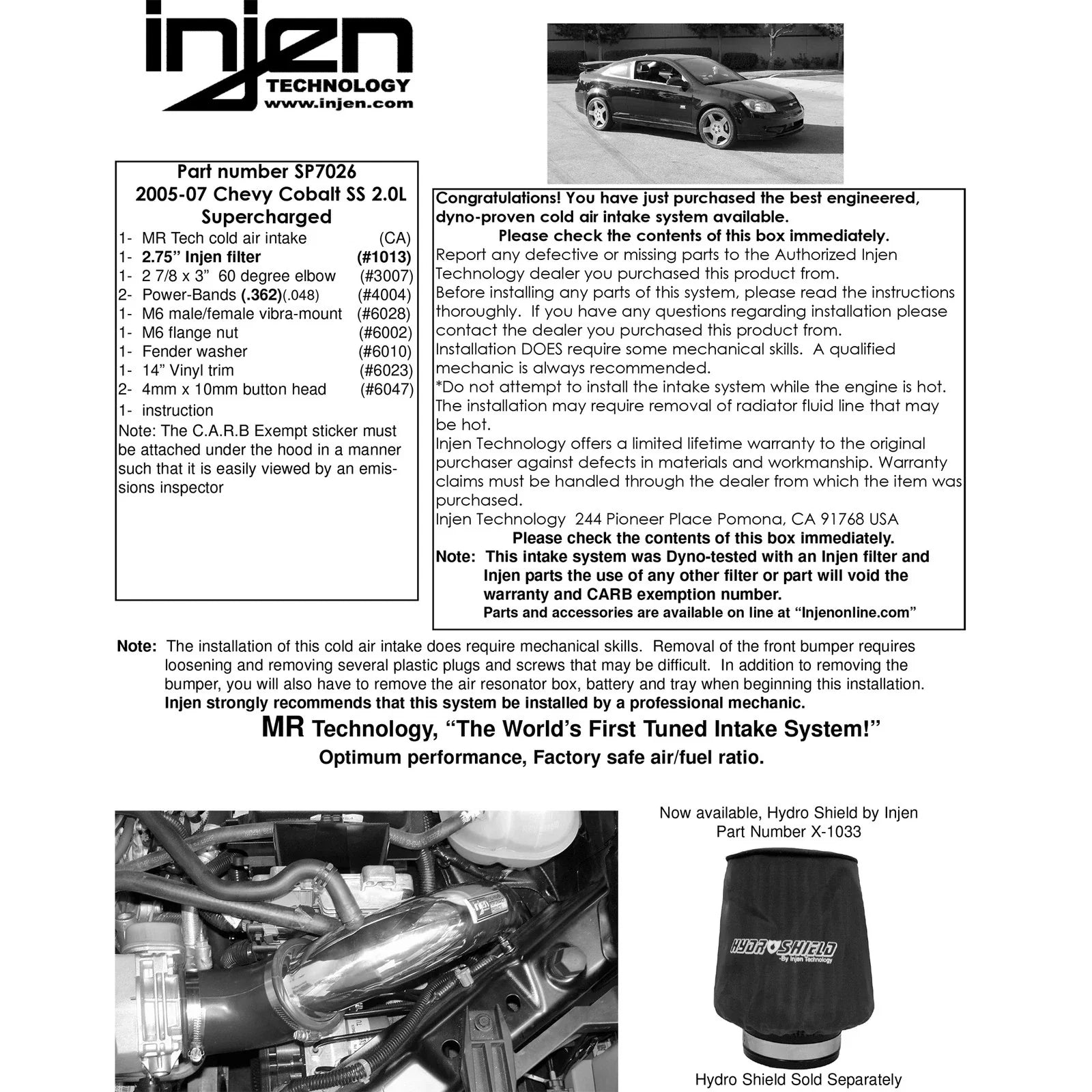 Injen 05-06 Cobalt SS Supercharged 2.0L Black Cold Air Intake