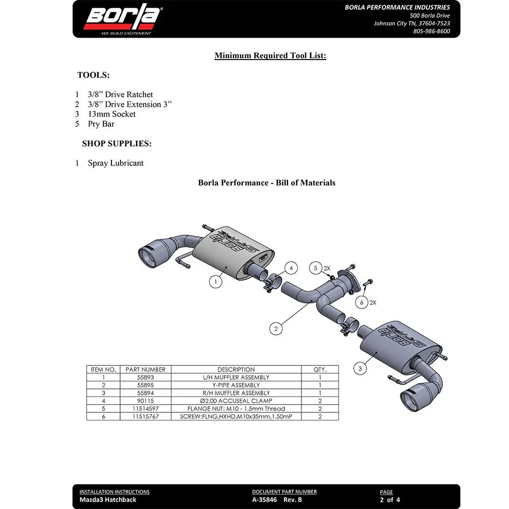 Borla 14-16 Mazda 3 2.0/2.5L AT/MT FWD S-Type Cat-Back Exhaust Single Split Rear Exit