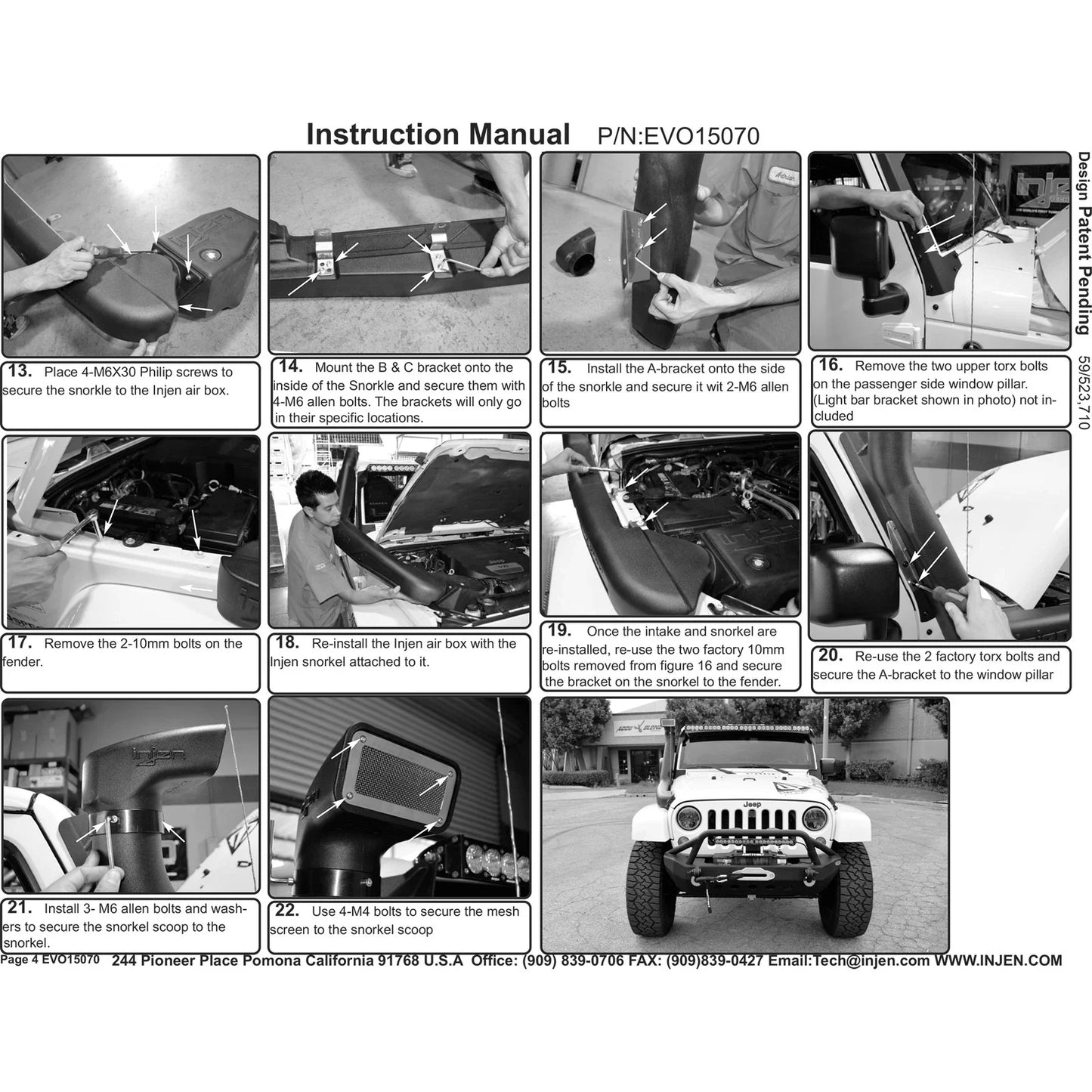 Injen 07-18 Jeep Wrangler (JK) 3.6L V6 Deep Water Crossing Snorkel for Evolution Intake