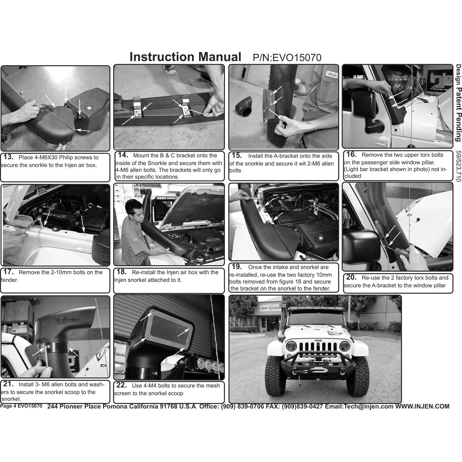 Injen 07-18 Jeep Wrangler (JK) 3.6L V6 Deep Water Crossing Snorkel for Evolution Intake