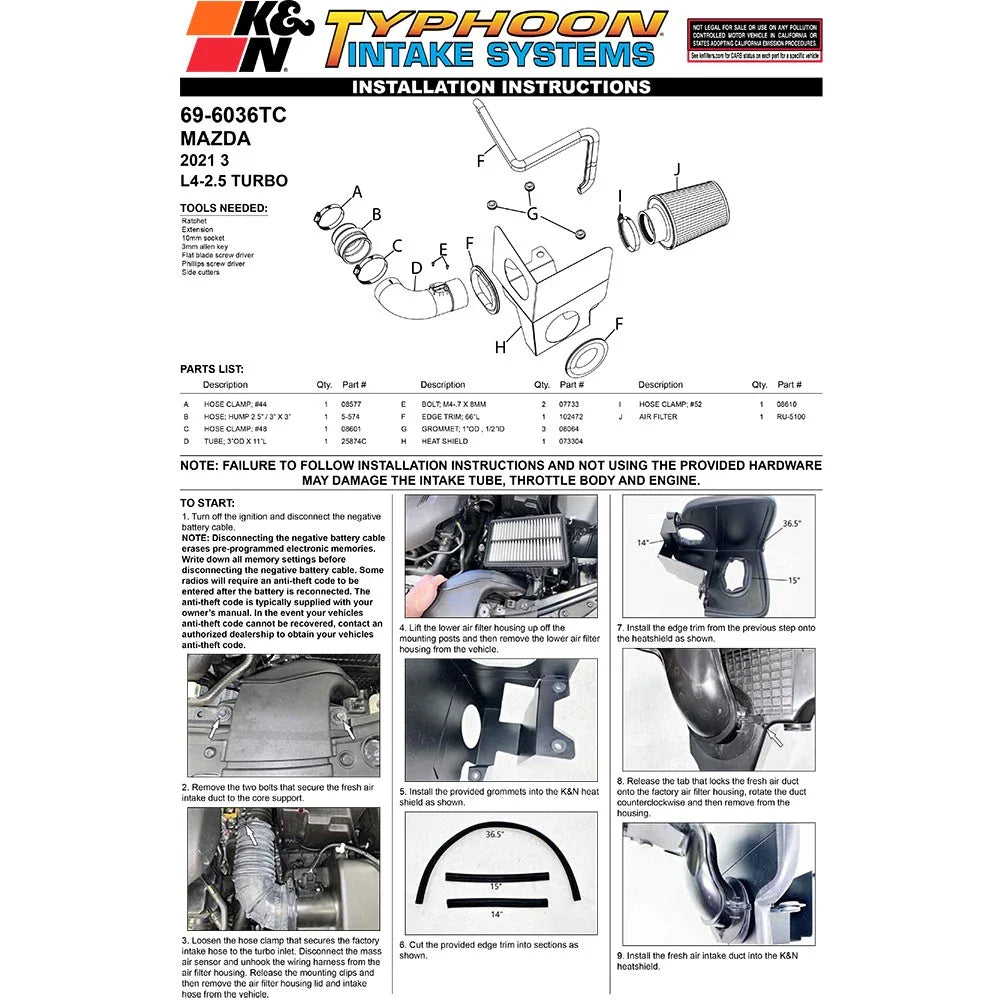 K&N 2021 Mazda 3 2.5L Turbo L4 Silver Typhoon Intake