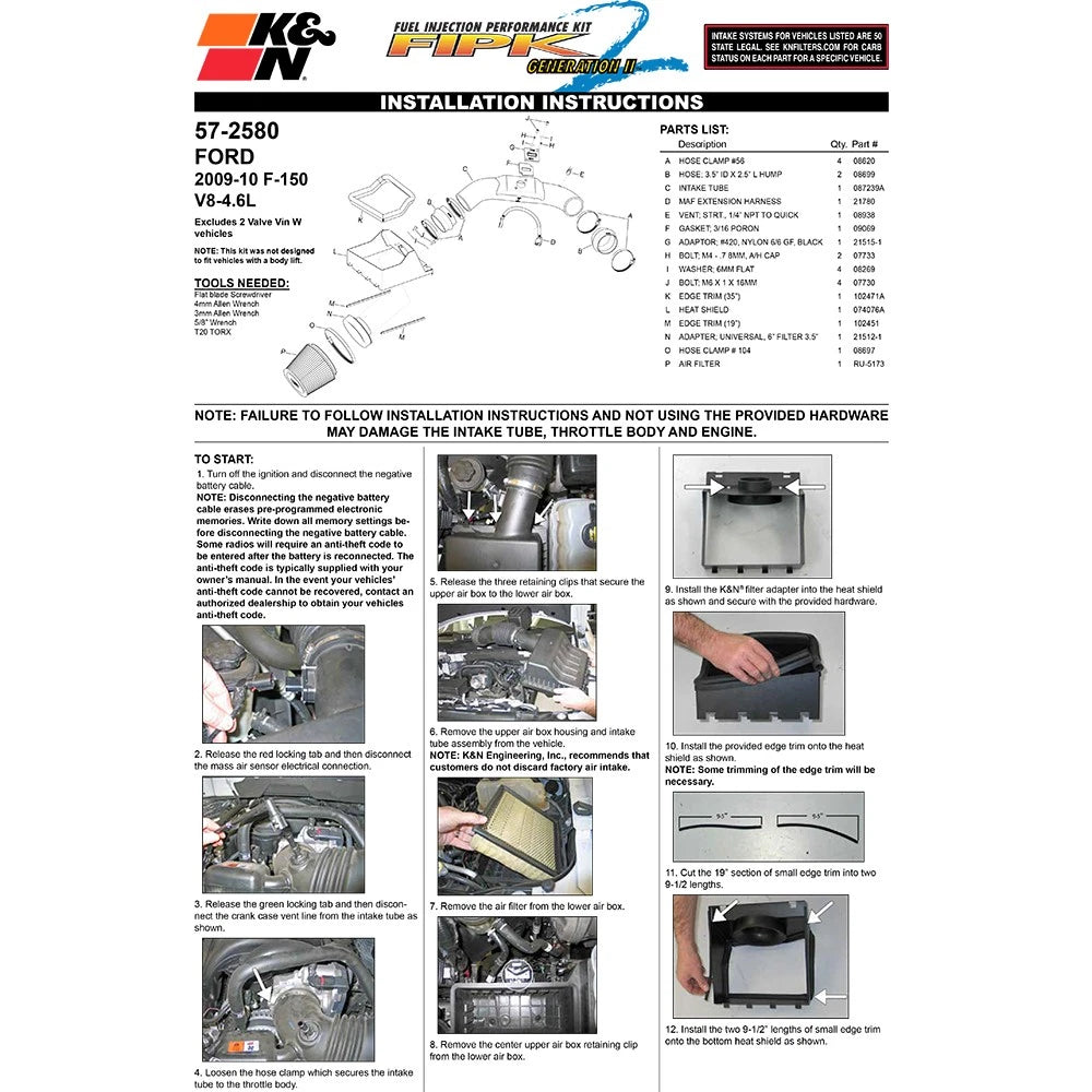 K&N 09-10 Ford F-150 4.6L V8 Performance Intake Kit