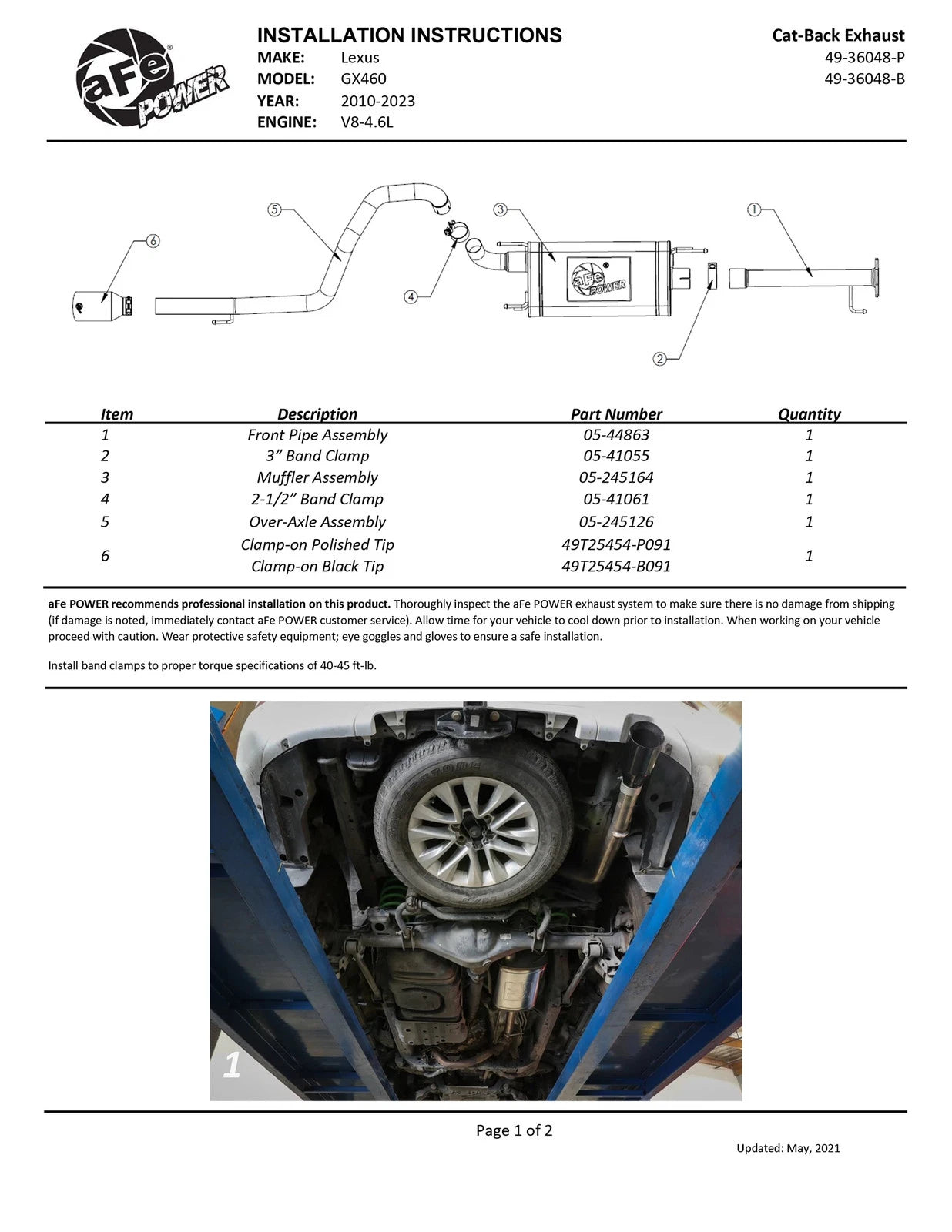 aFe POWER Vulcan Series 2-1/2in 304SS Cat-Back Exhaust 10-21 Lexus GX460 V8-4.6L w/ Black Tip