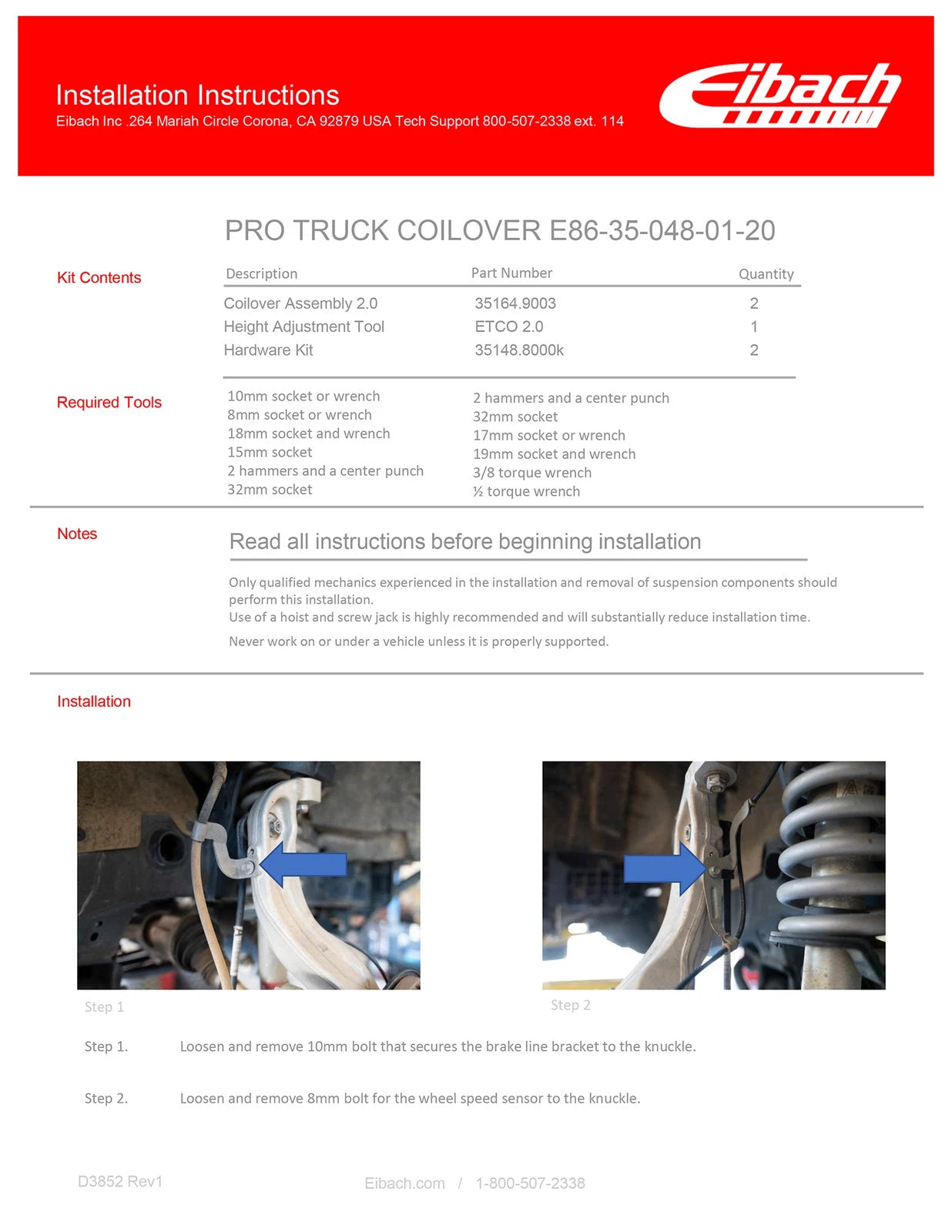 Eibach Pro-Truck Coilover 2.0 Front / Rear Sport Shocks for 18-20 Ford Ranger 4WD
