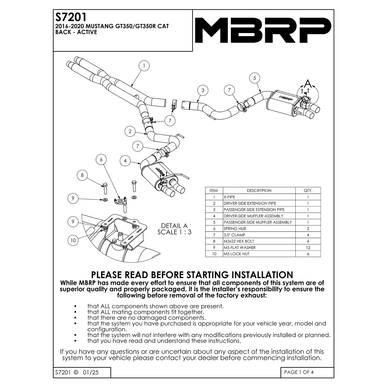 MBRP 16-20 Ford GT350/GT350R Dual Quad Split Rear Outlet 3in Cat Back T304 Exhaust