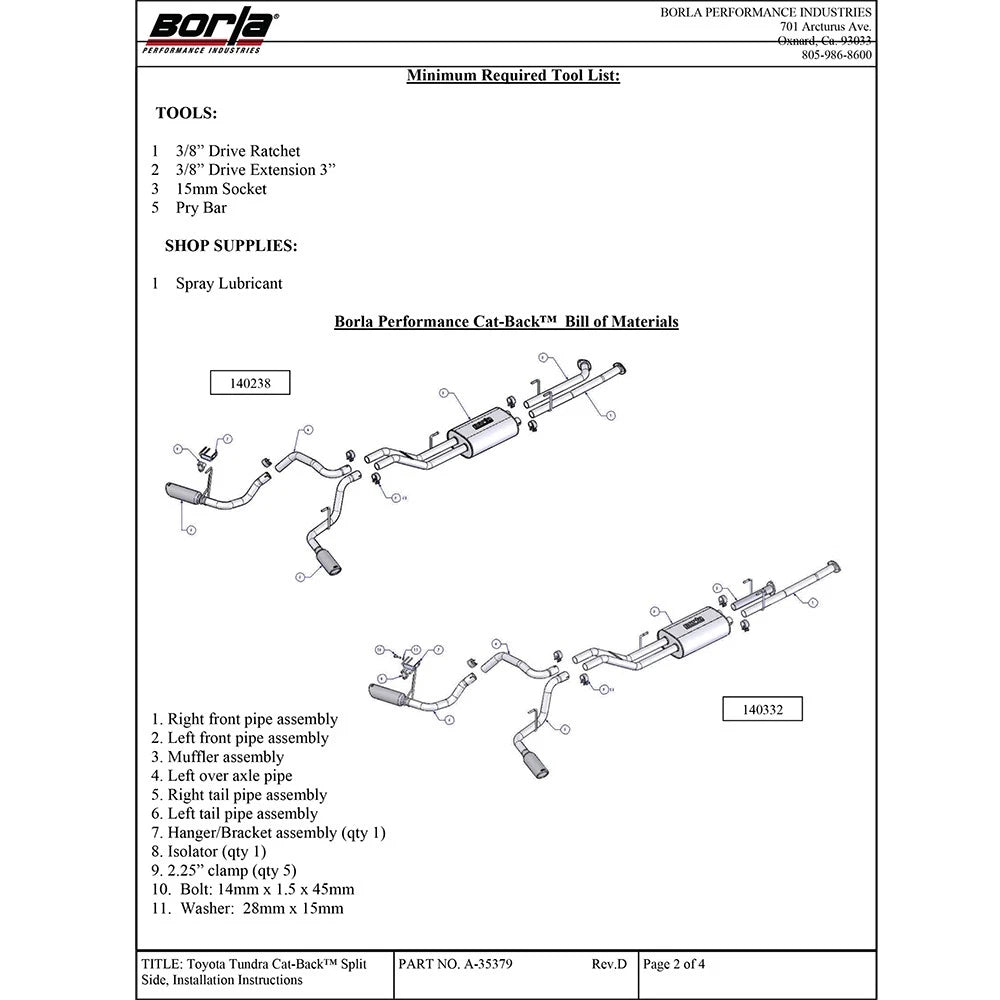 Borla 09-15 Toyota Tundra 4.6L / 5.7L V8 Crew Max / Double Cab SS Dual Split Catback Exhaust